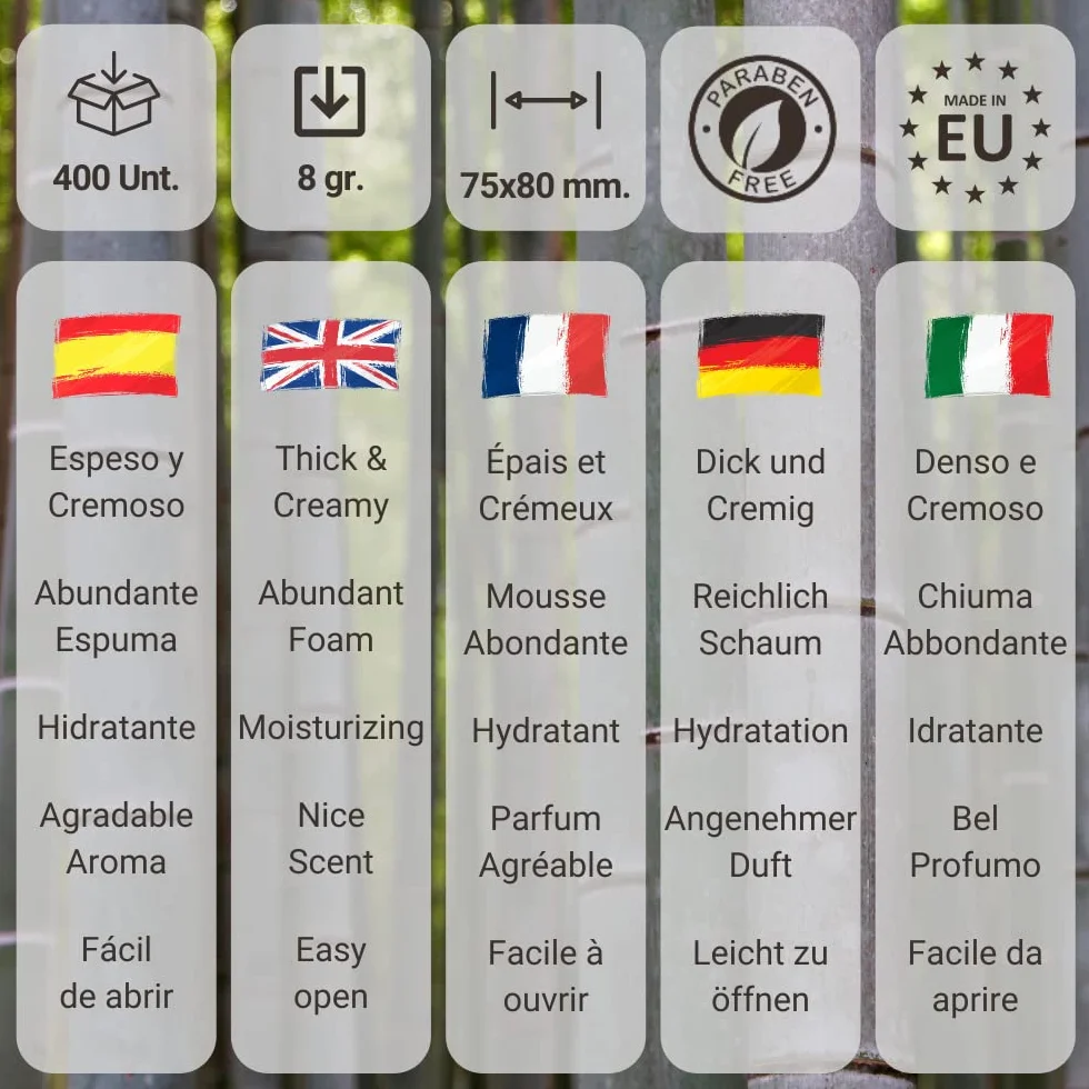 Gel/Shampooing 2en1 BLACK Line 8 gr. 400 Und. 94% Natural Origin Sans Parabènes Fabriqué dans l’UE