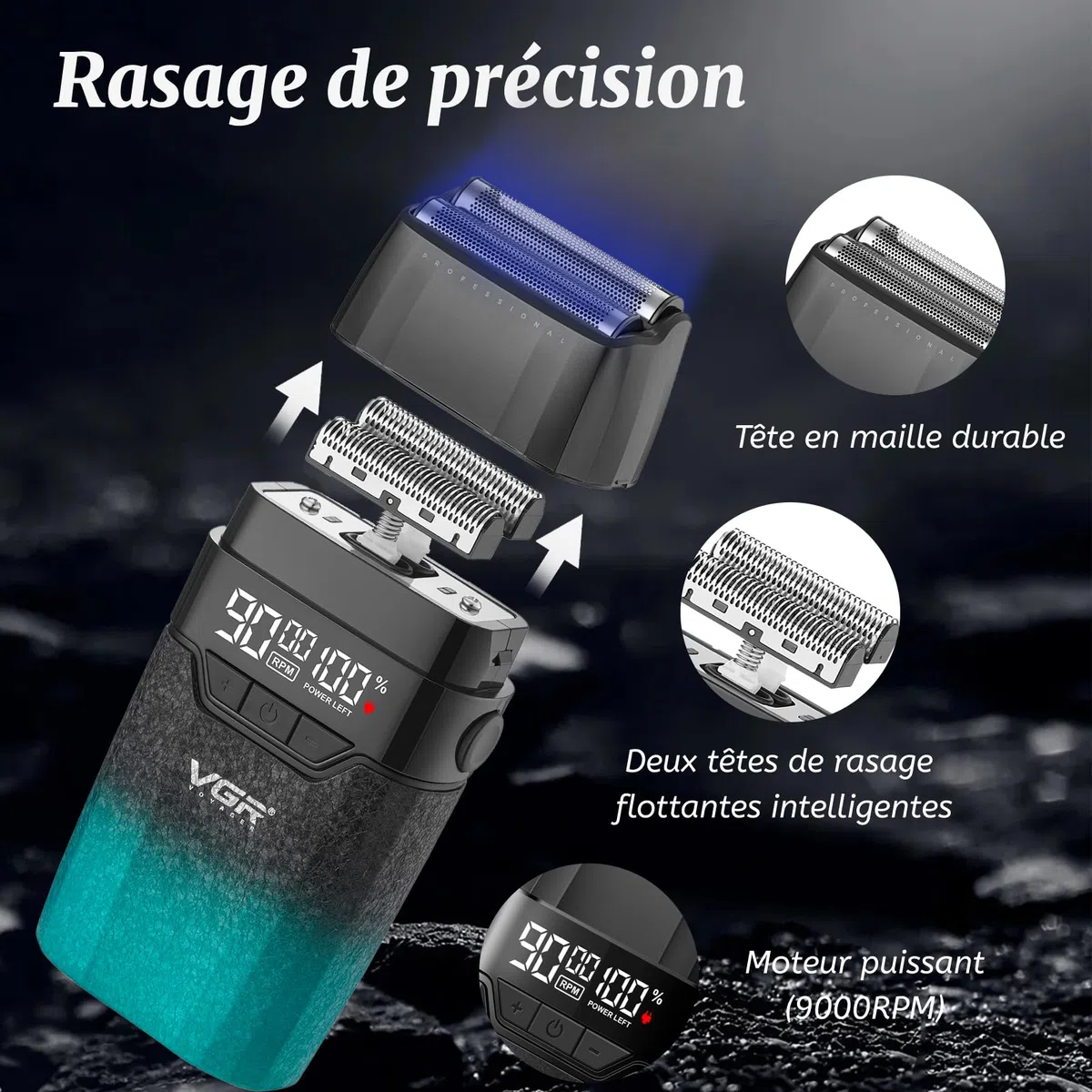 VGR 640 S3 Tondeuse Cheveux Homme Professionnel, Rechargeable Tondeuse Finition et Rasoir À Grille Kit de Coupe, Kit Coiffure Machine Sans Fil avec Écran Led pour Barbier et Usage Domestique, Vert