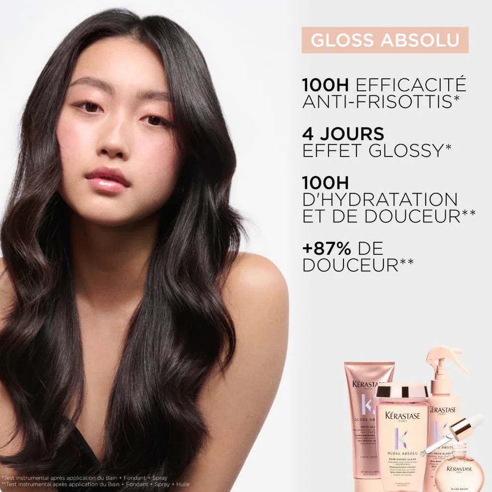 KÉRASTASE Gloss Absolu - Anti-Frizz Glaze Milk - Spray Disciplinant tout-en-1 - Acide Hyaluronique, Acide Glycolique et Rose Sauvage - Cheveux Longs et Sujets aux Frisottis