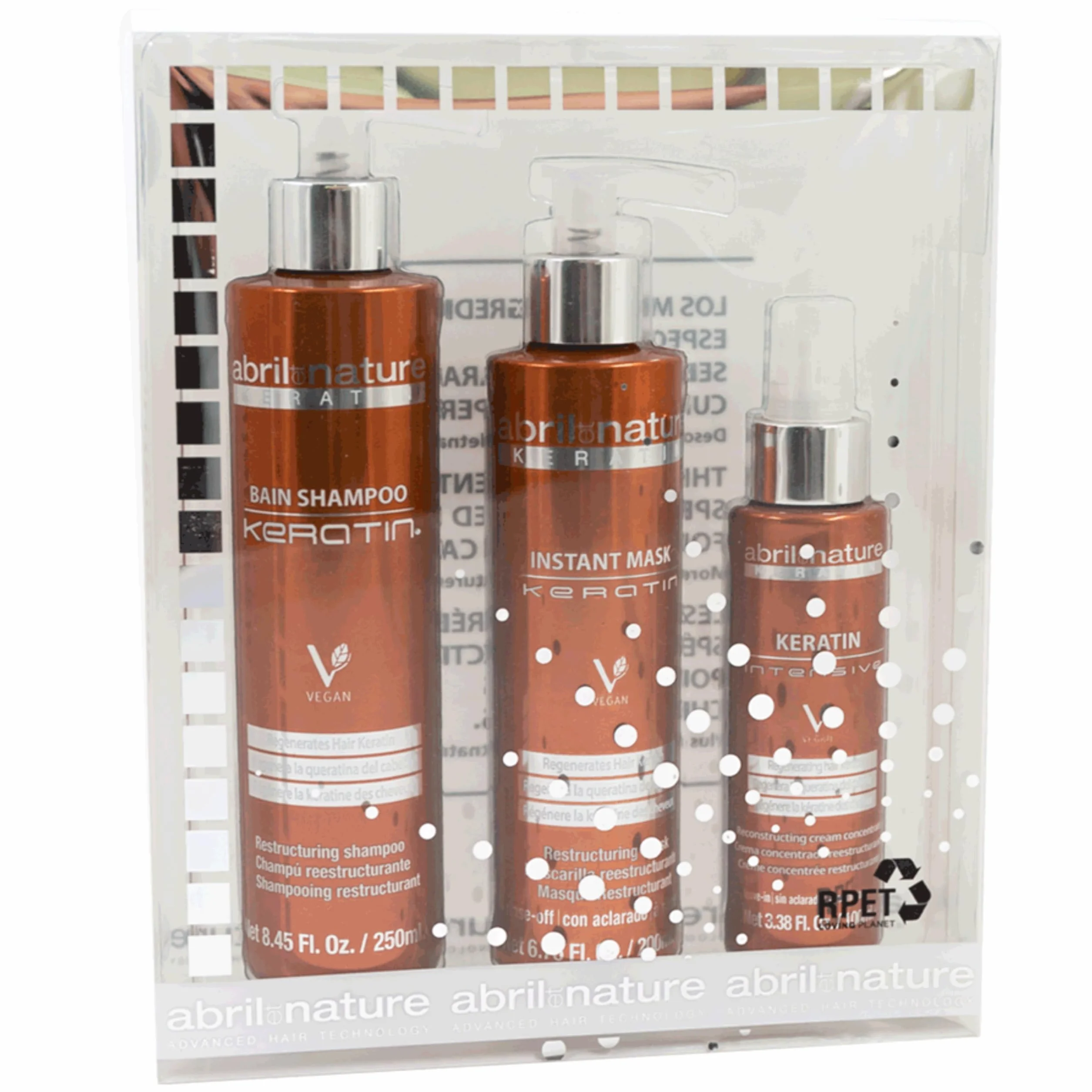 Set de Soins Capillaires Keratin Répare Restructure Shampooing Masque Sérum Cheveux Abîmés Cassants 550 ml