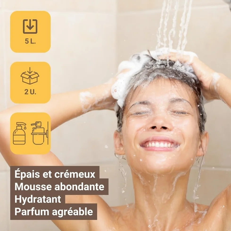 Gel/Shampooing 2en1 Nature 5L 93% Naturel Recharge Doseur Après-shampooing Sans Parabènes Fabriqué UE