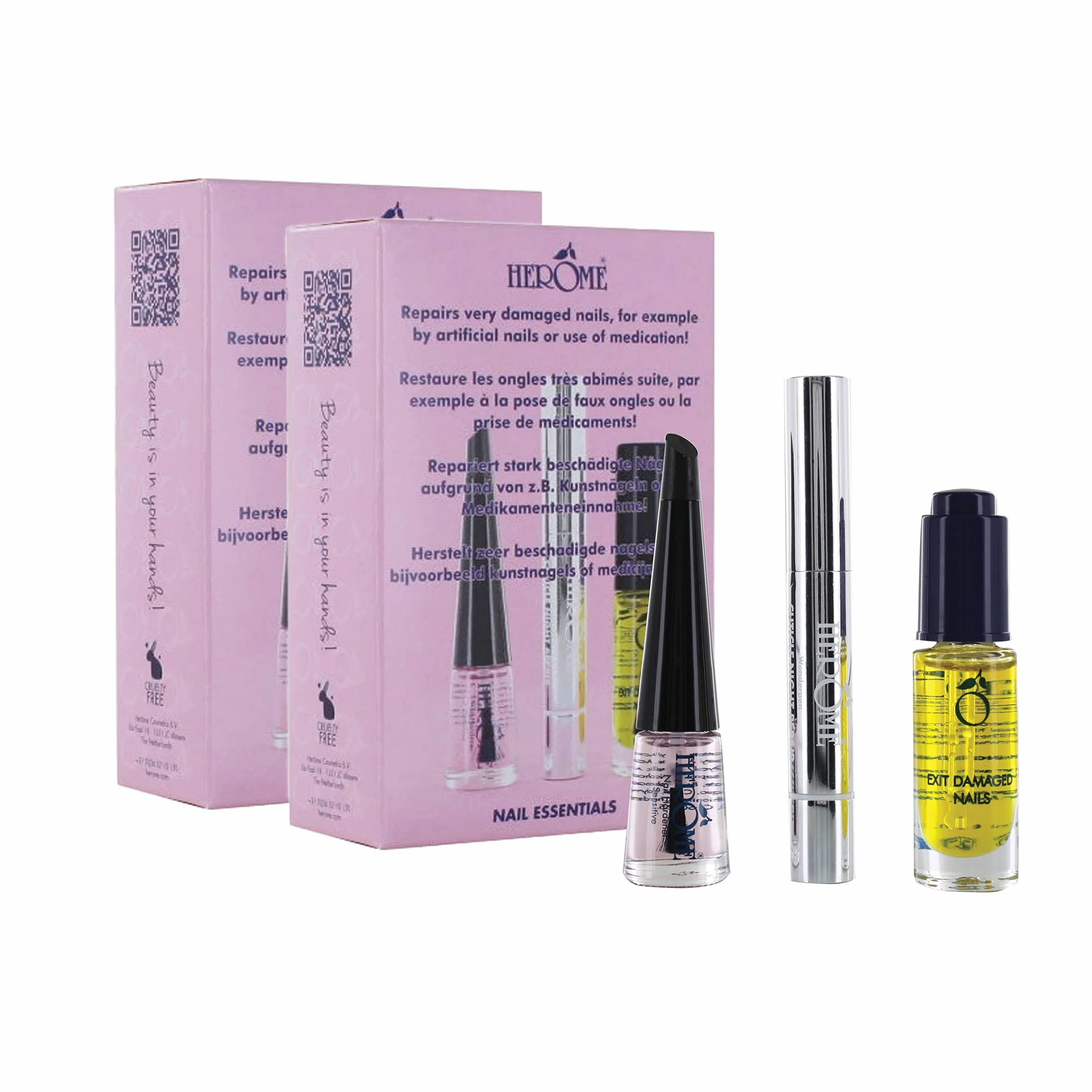 Herome 3-en-1 Nail Essentials Set Rose Travel Set Soin Réparateur Ongles Cassés Kit Huile Ongles Abîmés Sérum Cuticules Durcisseur