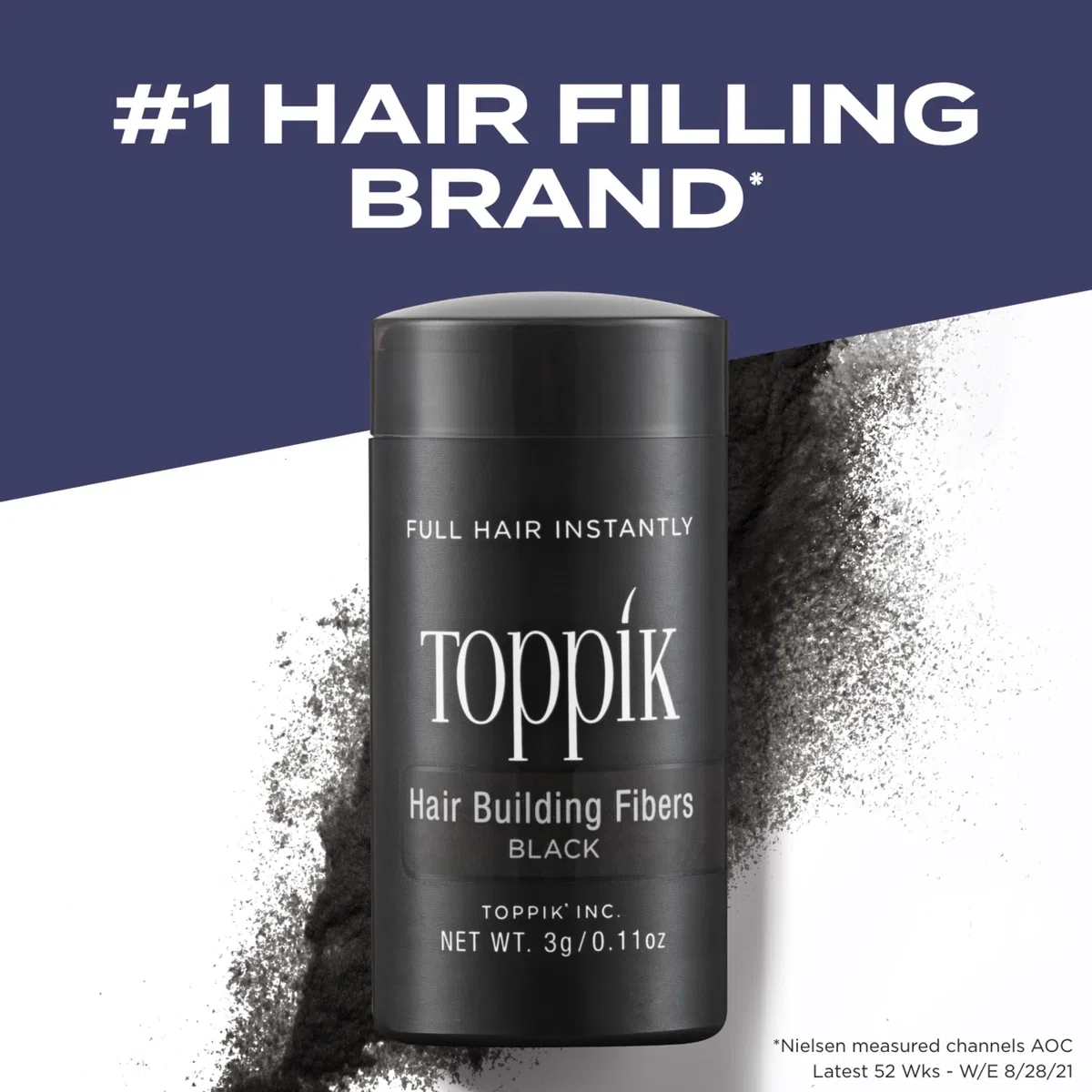 TOPPIK Fibres Capillaires Densifiantes à base de Kératine, Noir - 55g - Cheveux à l'Aspect Naturellement plus Epais – Pour densifier Racines, Ligne Frontale, Barbe, Calvitie