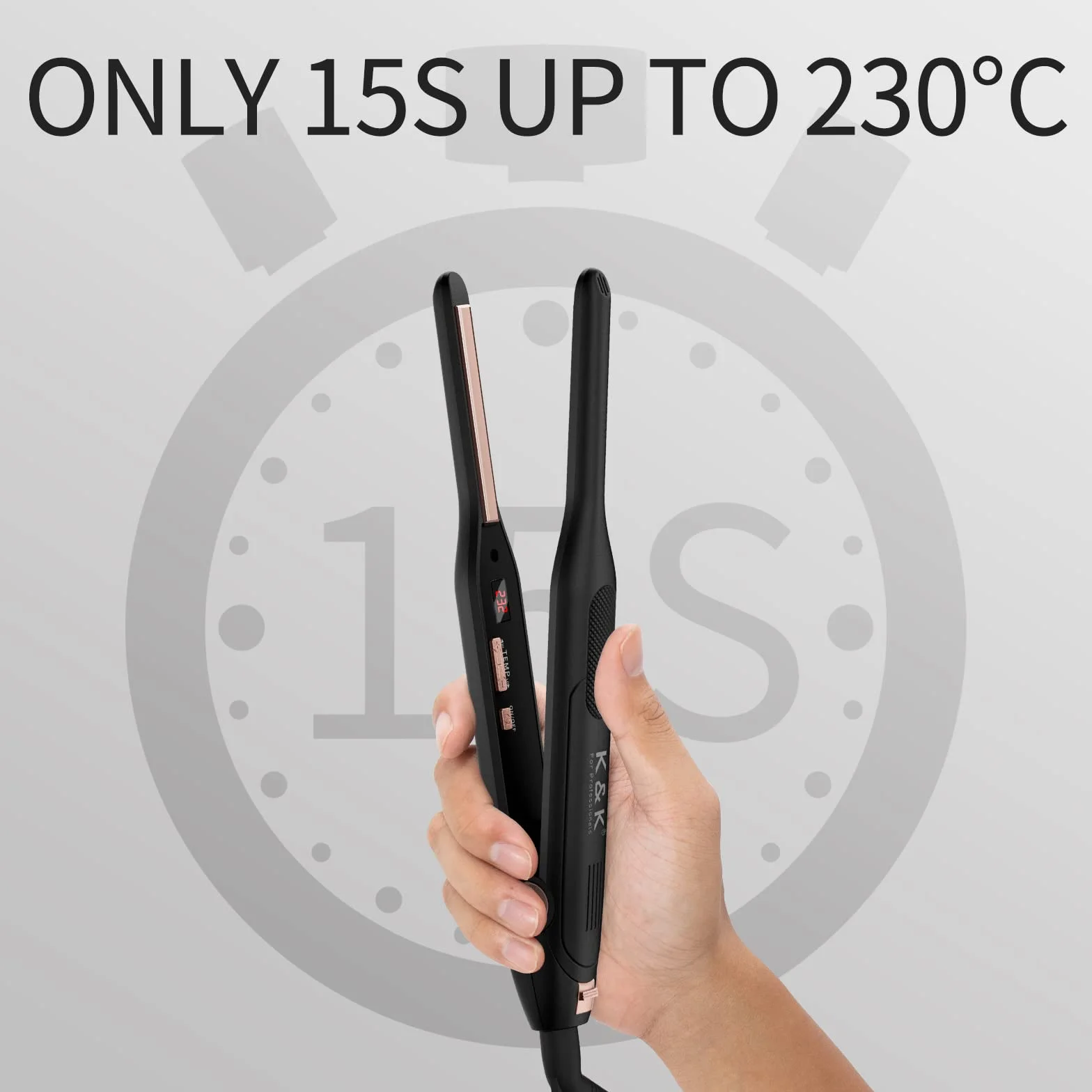 K&K Mini Fer à Lisser Cheveux Court Titane 2 en 1, 50℃-230℃, Arrêt Automatique, Double Tension Noir