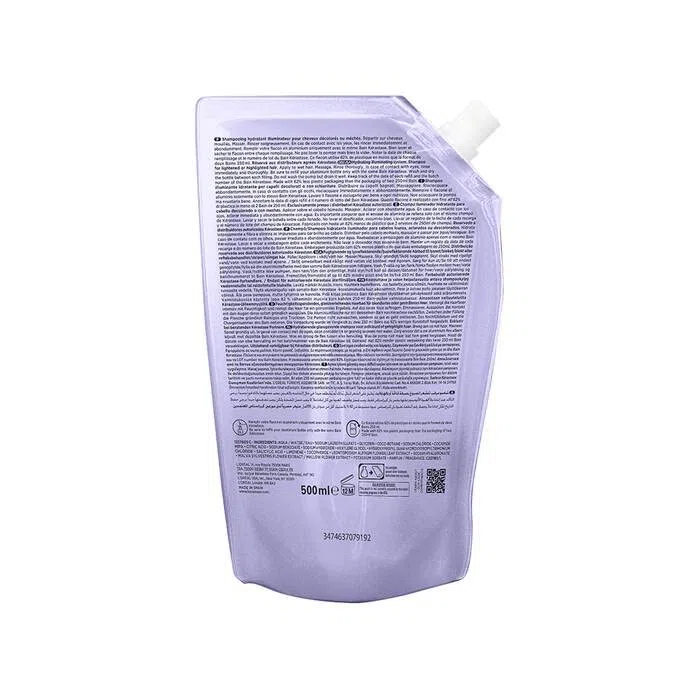 KERASTASE Blond Absolu Bain Lumière Pochette de recharge et flacon rechargeable, 500 ml, soin des cheveux