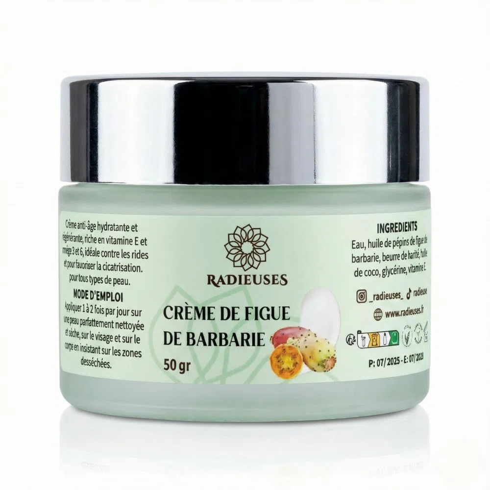 Crème Figue de Barbarie Visage Anti-Âge Hydratante 50g Huile Pépins Pressée Froid Vitamine E Oméga 3-6 Karité Coco Rides Cicatrisation Certifiée Naturelle Vegan