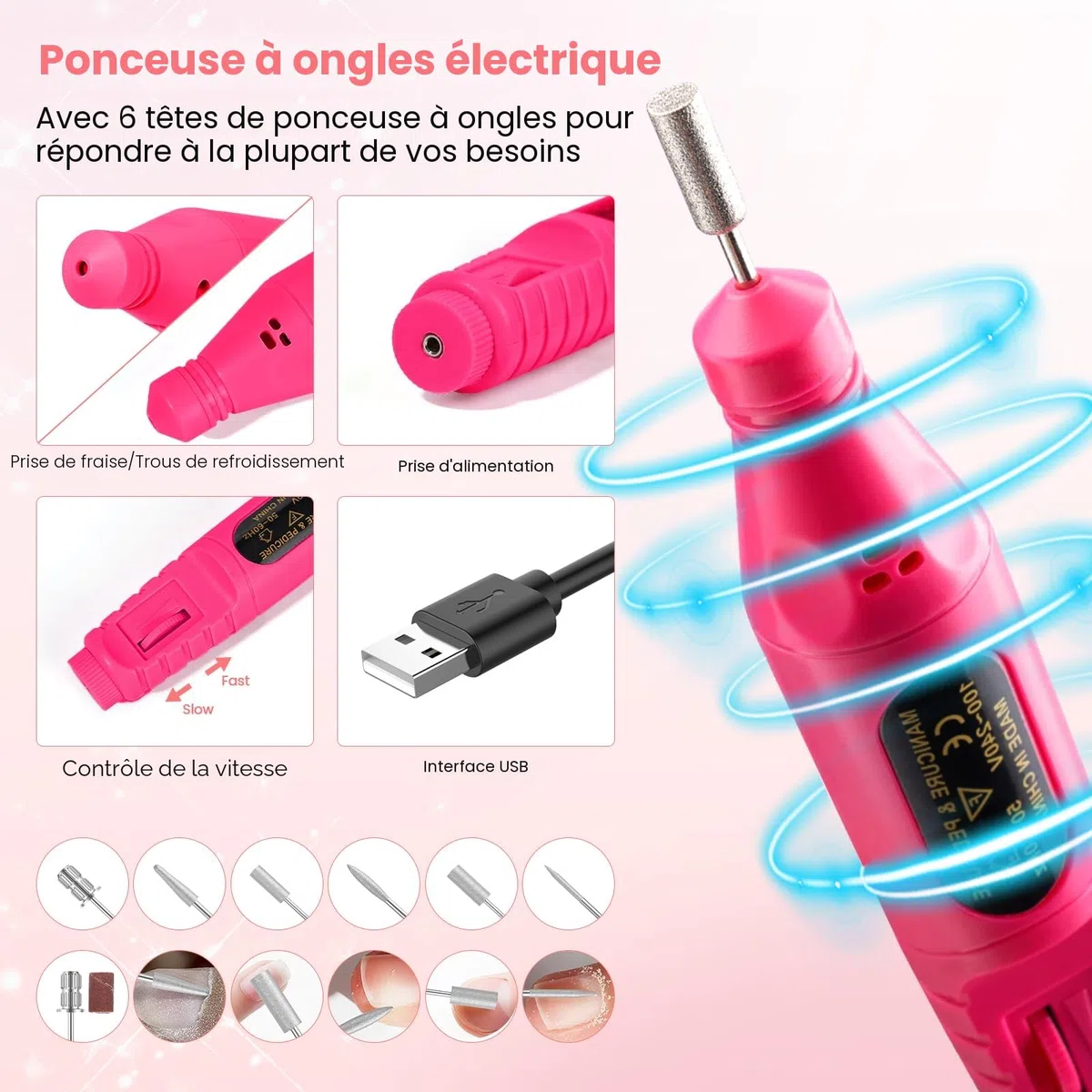 Deciniee Acrylique Kit Ongles Pour Débutants–Faux Ongles/Poudre Acrylique/Lampe UV/Main D'Entrainement Manucure-Idéal Pour DIY Nail Art-Kit Avec Outils Complet Dans Un Sac De Stockage Rose