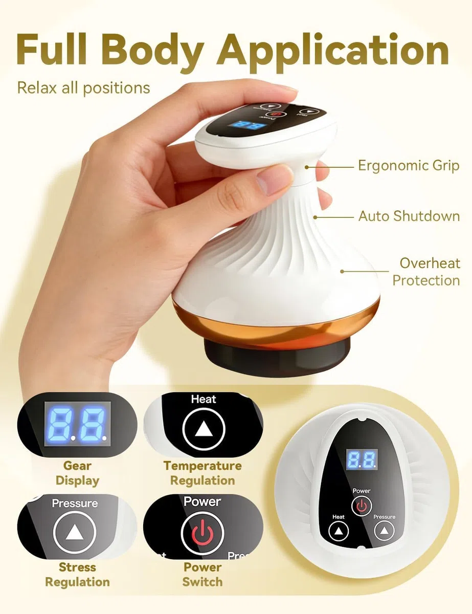 Appareil de Massage 4 en 1 Contre la Cellulite, Masseur Anti Cellulite Vacuvia, Ventouse et Gua Sha Électrique, 9 Niveaux d’Aspiration et Chaleur, Peau Plus Ferme et Meilleure Circulation (Red)
