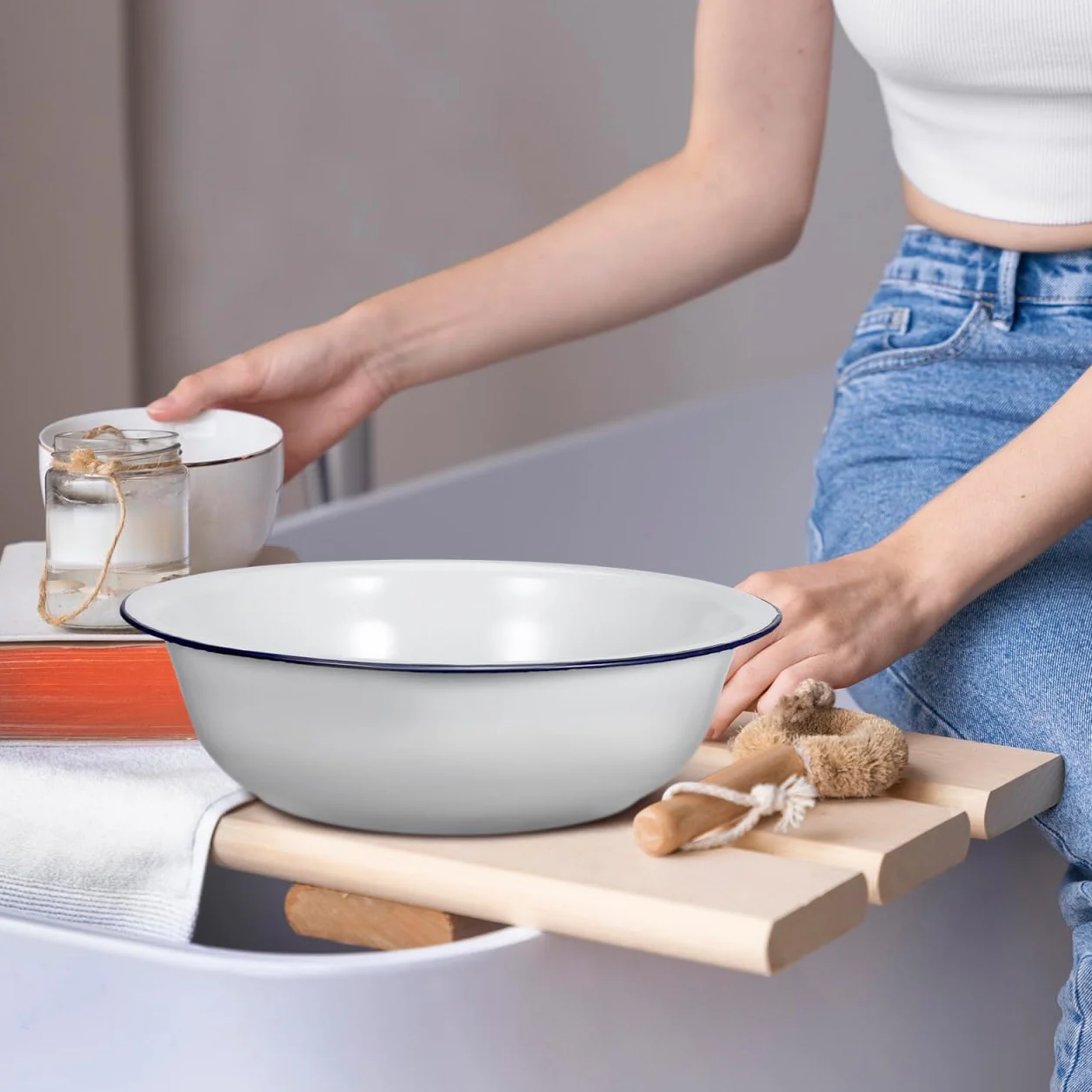 Bassine Bain Pied Émaillée Rétro Vintage pour Massage et Pédicure