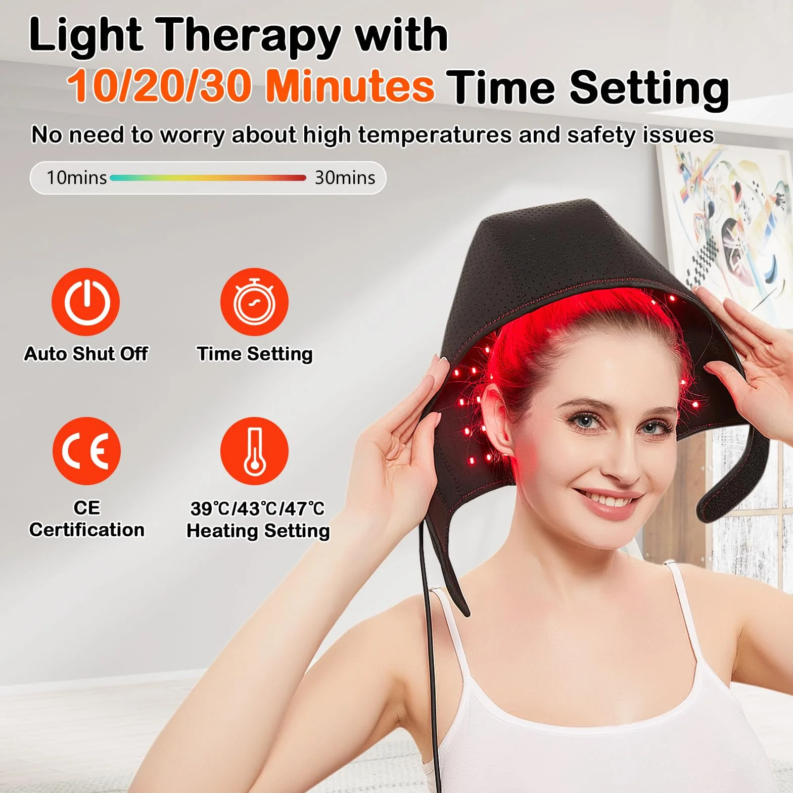 JOBYNA Thérapie par la Lumière Rouge et Infrarouge et Bleue pour la Repousse des Cheveux, Chapeau de Luminothérapie Lampe Infrarouge, Red Light Therapy pour la Perte de Cheveux, Douleur