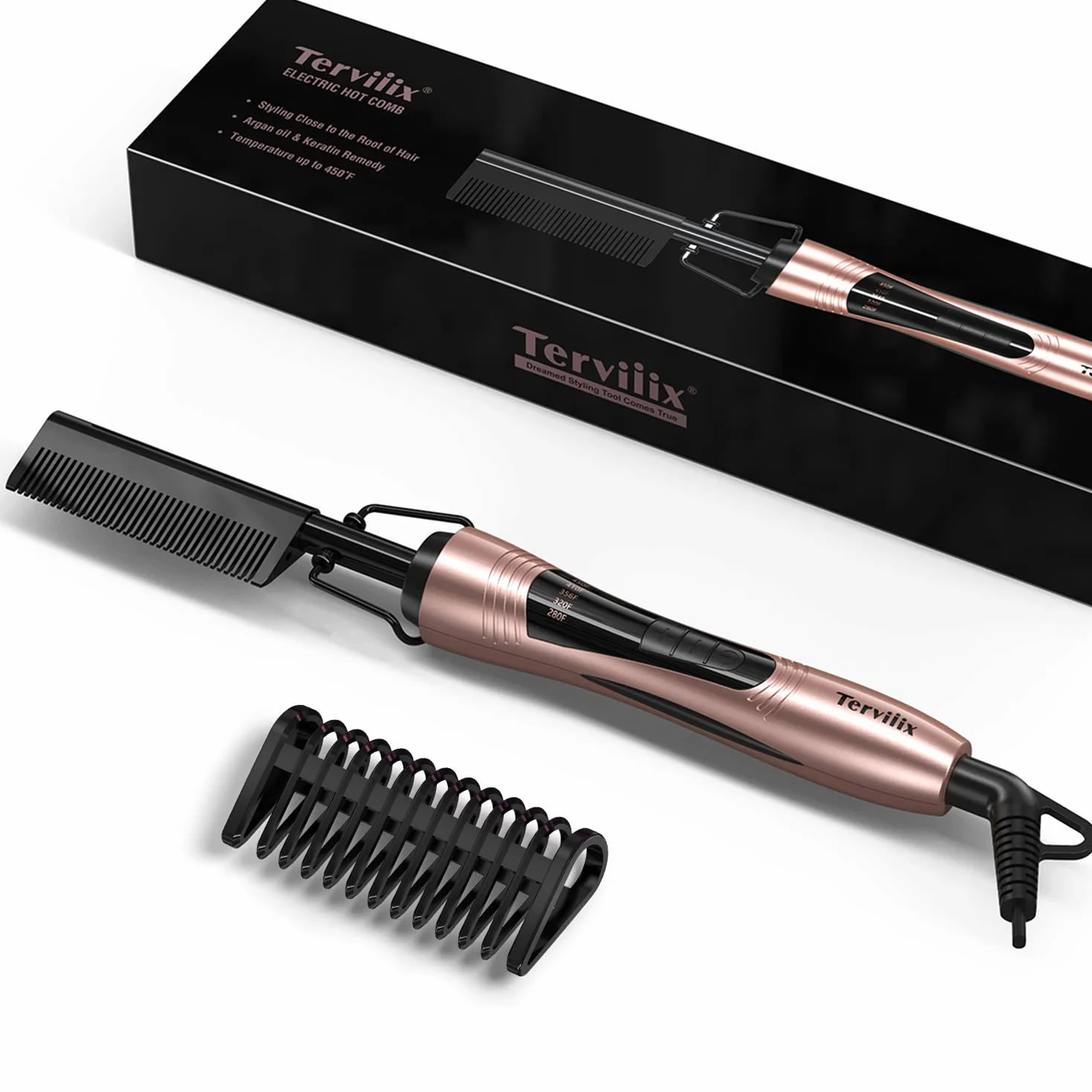 Peigne Chauffant pour Perruques, Lisse Cheveux Afro et Barbe, Température Réglable, Double Tension
