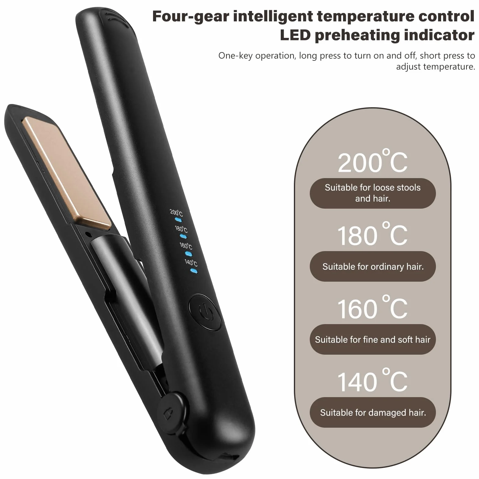 Lisseur Sans Fil Mini 2 en 1 Rechargeable 4 Températures 3200 Mah Chauffage Rapide 20S