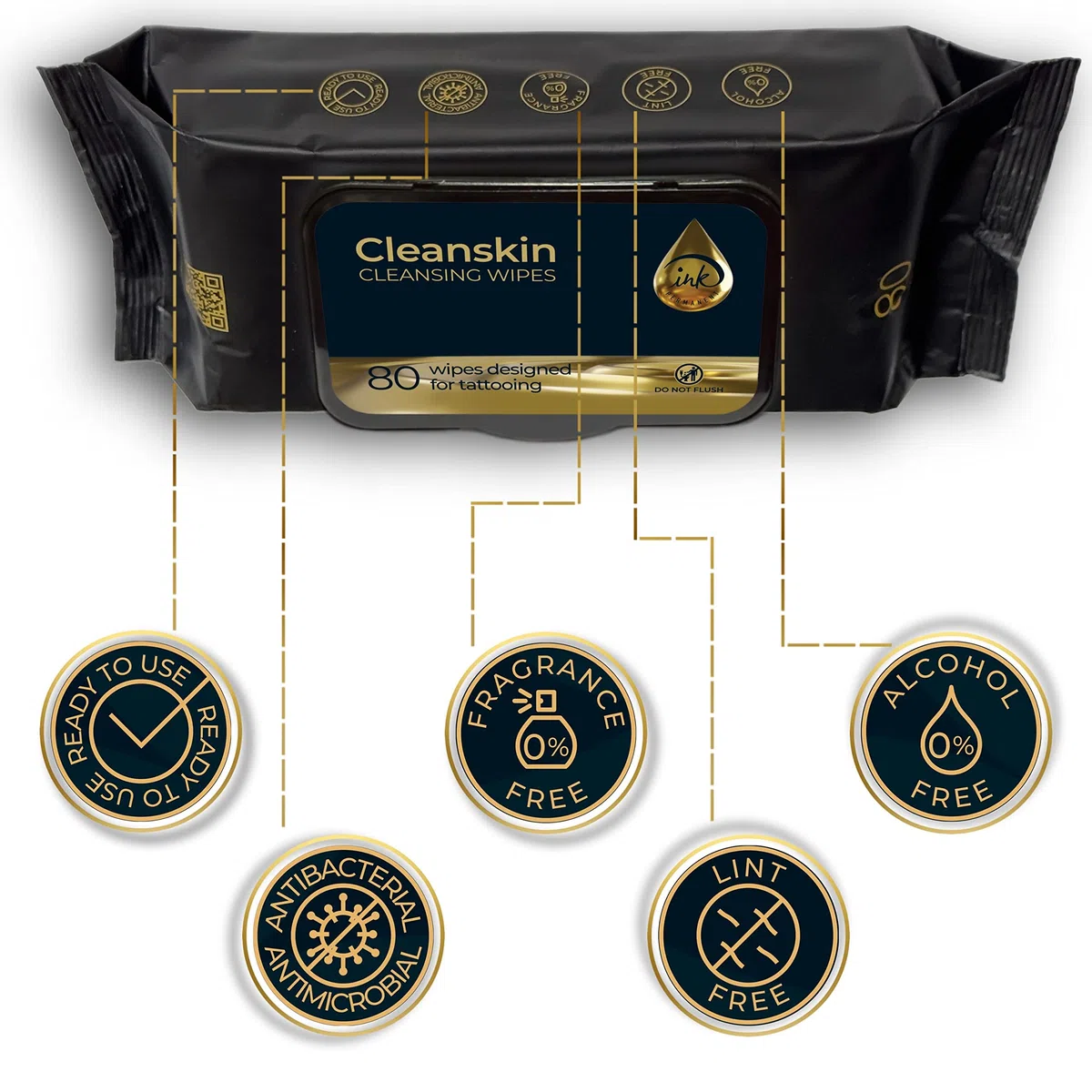 CleanSkin Lingettes Nettoyantes Savon Vert Tatouage 80 Pièces Pack de 3 Sans Alcool Sans Parfum