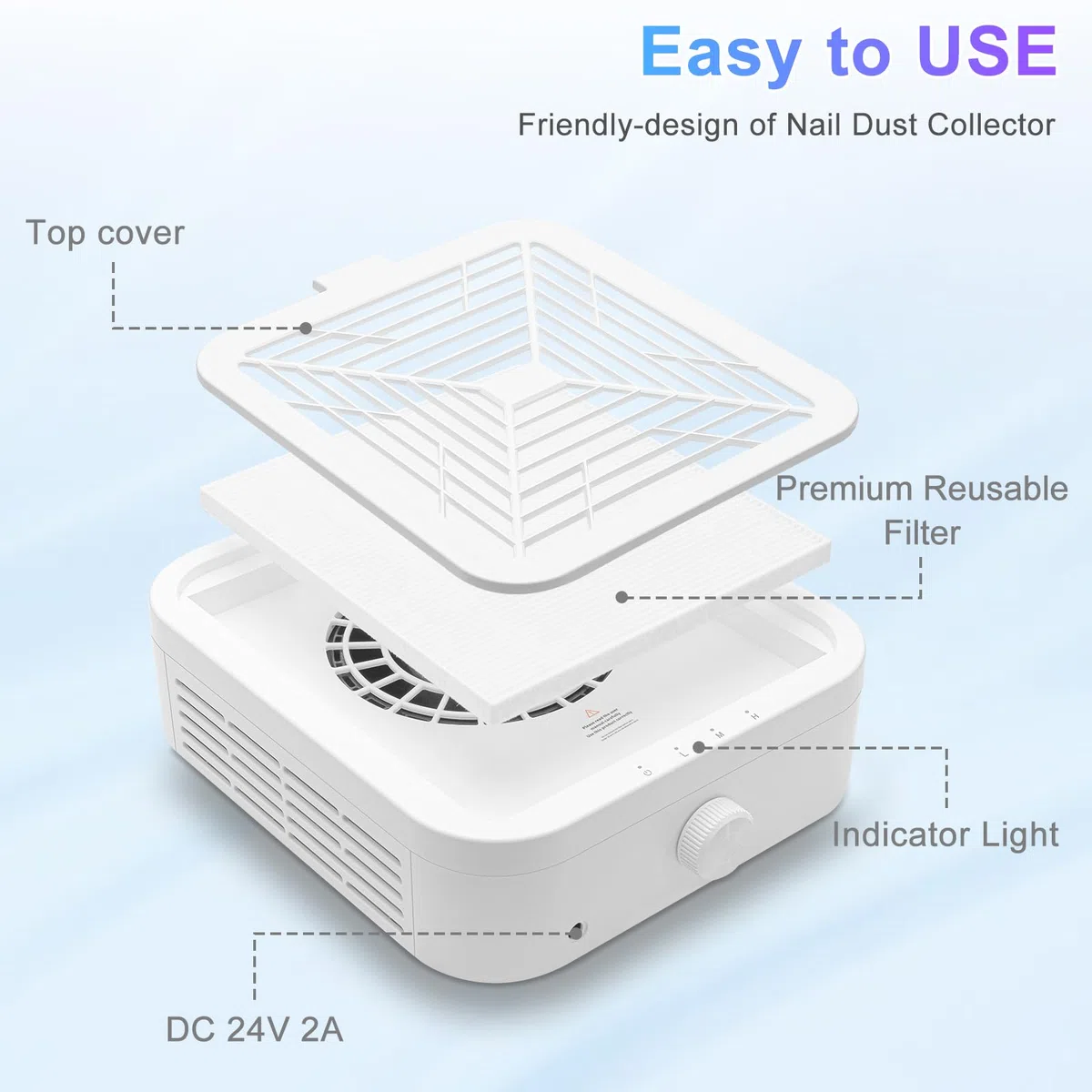 CGBE Aspirateur de Poussière d'Ongles, 120W Aspirateur à Manucure Ongles Professionnel Ventilateur Collecteur avec 2 Filtres able Puissant Aspiration Portable Salon de Manucure. (White)