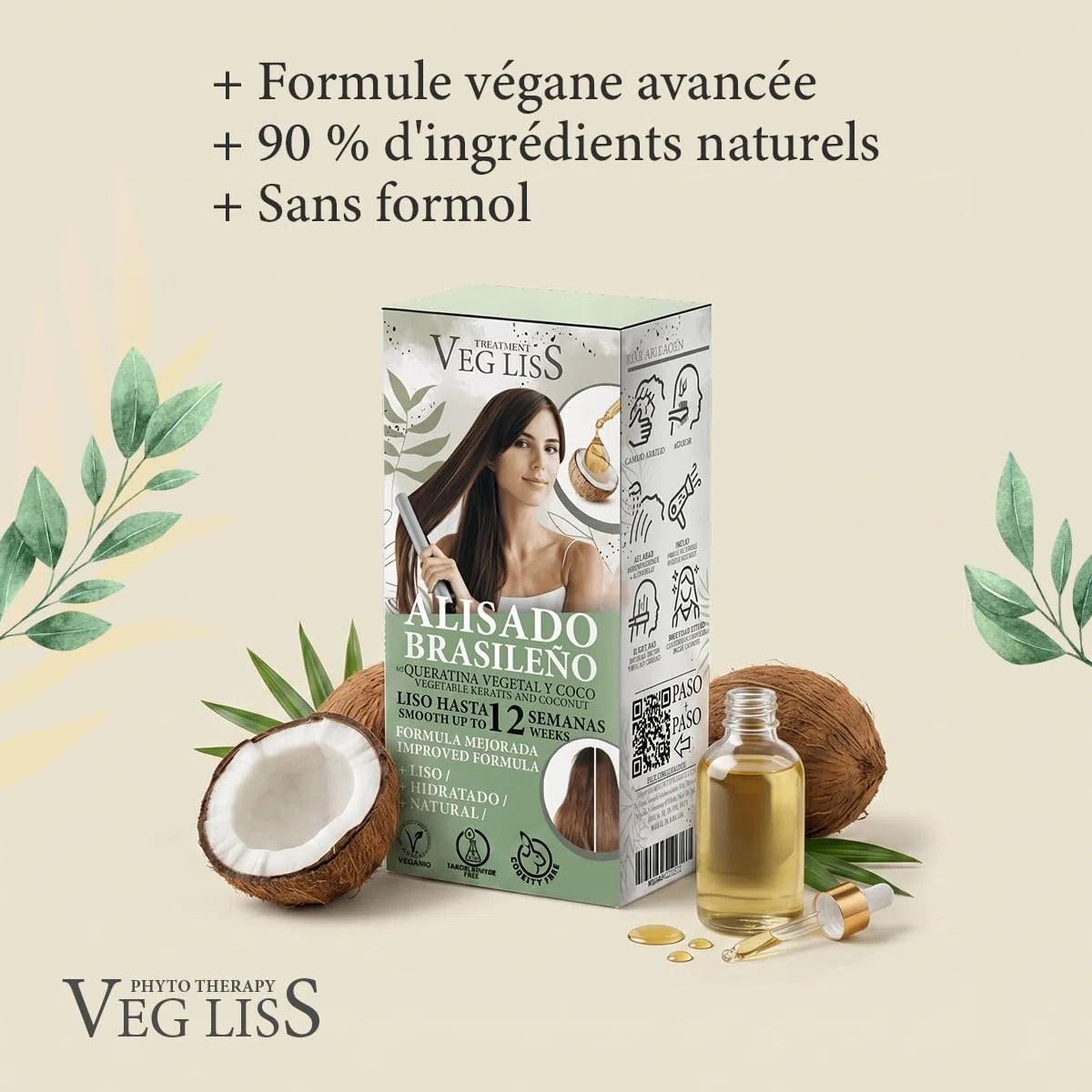 VEGLISS Kit Lissage Brésilien Maison à la Kératine Végétale - Shampooing 30ml +Traitement 120ml - Formule Vegan - Anti Frisottis Jusqu’à 12 Semaines - Hydrate et Contrôle le Volume (Paquet de 2)