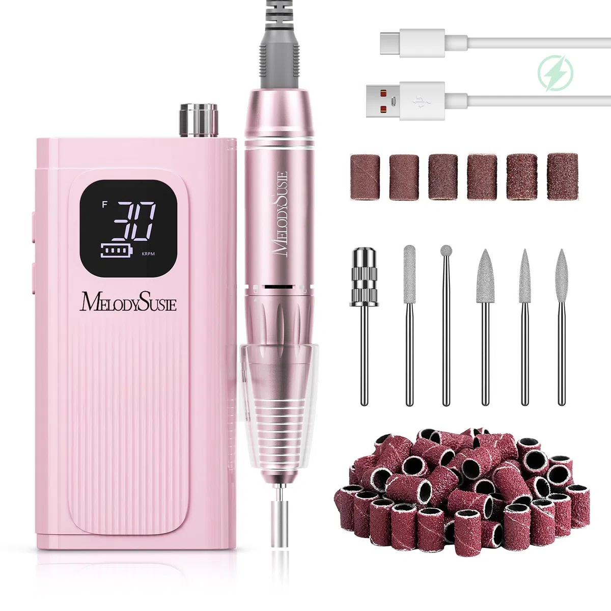 MelodySusie SC300F Ponceuse pour Ongles Rechargeable Sans Fil 30000 tr/min avec LCD