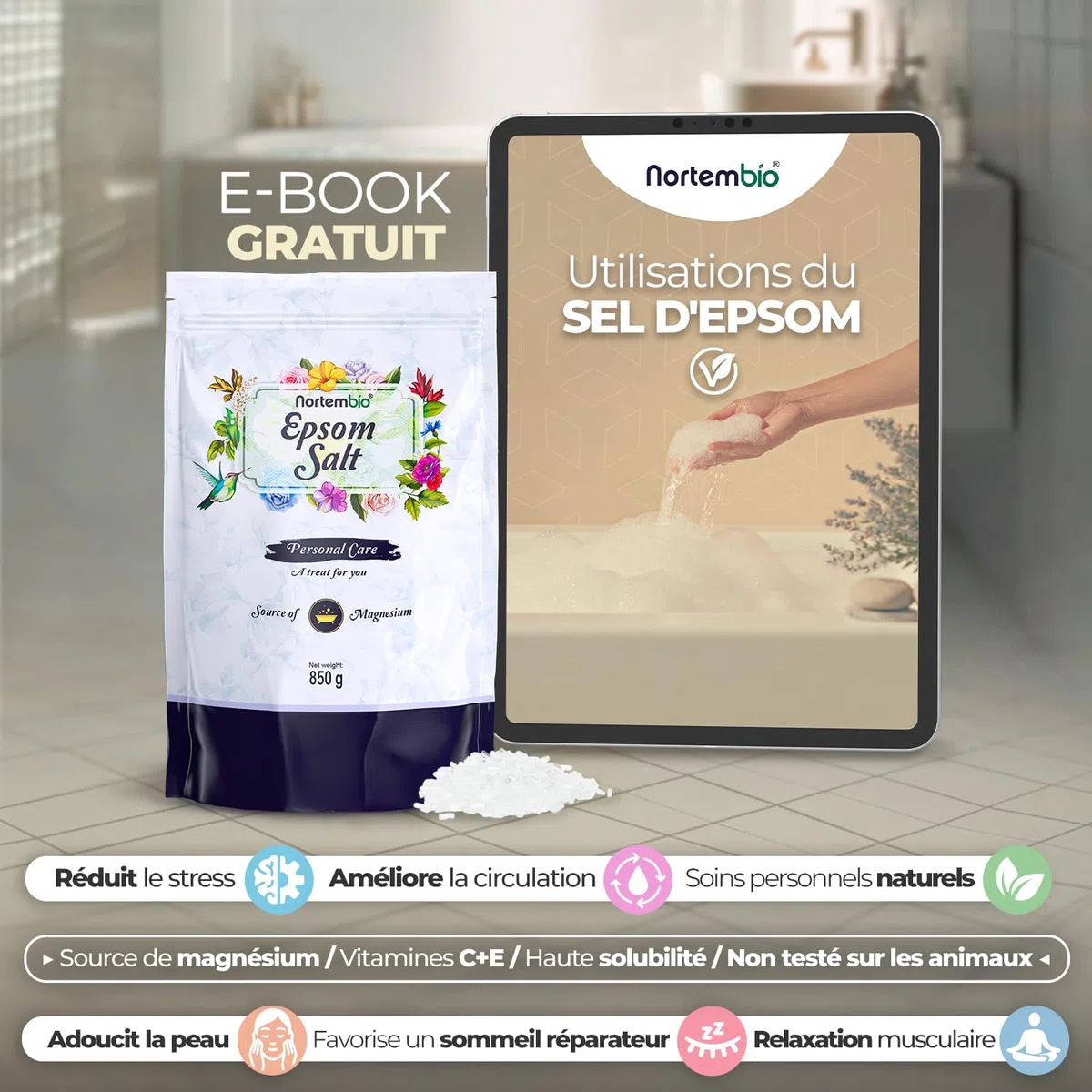Nortembio Sel d'Epsom 6 kg – Sulfate de magnésium pour bain, relaxation et récupération musculaire