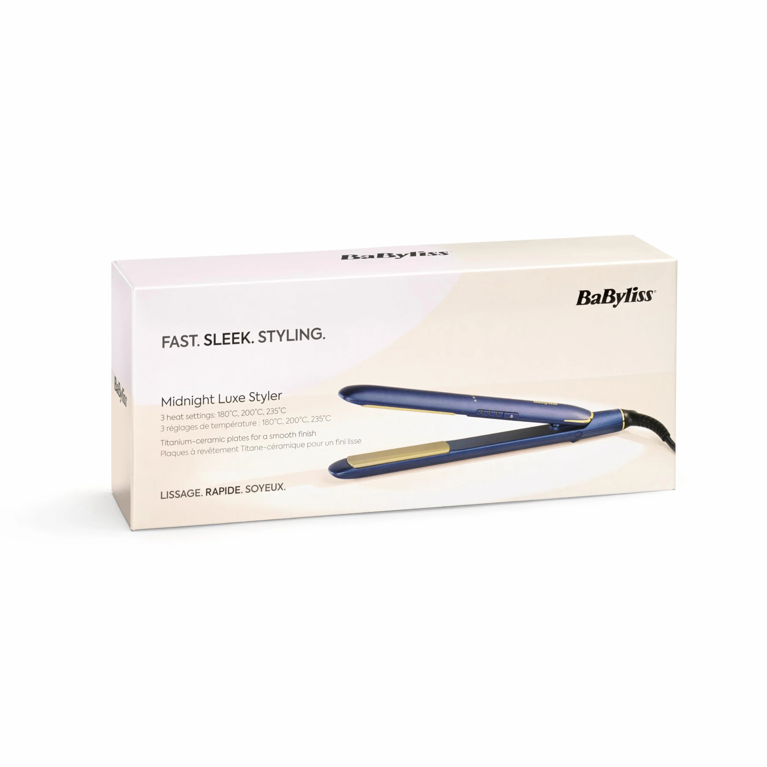BaByliss Lisseur Cheveux Midnight Luxe 2516PE Plaques Titane-Céramique 235°C Chauffe rapide 30s