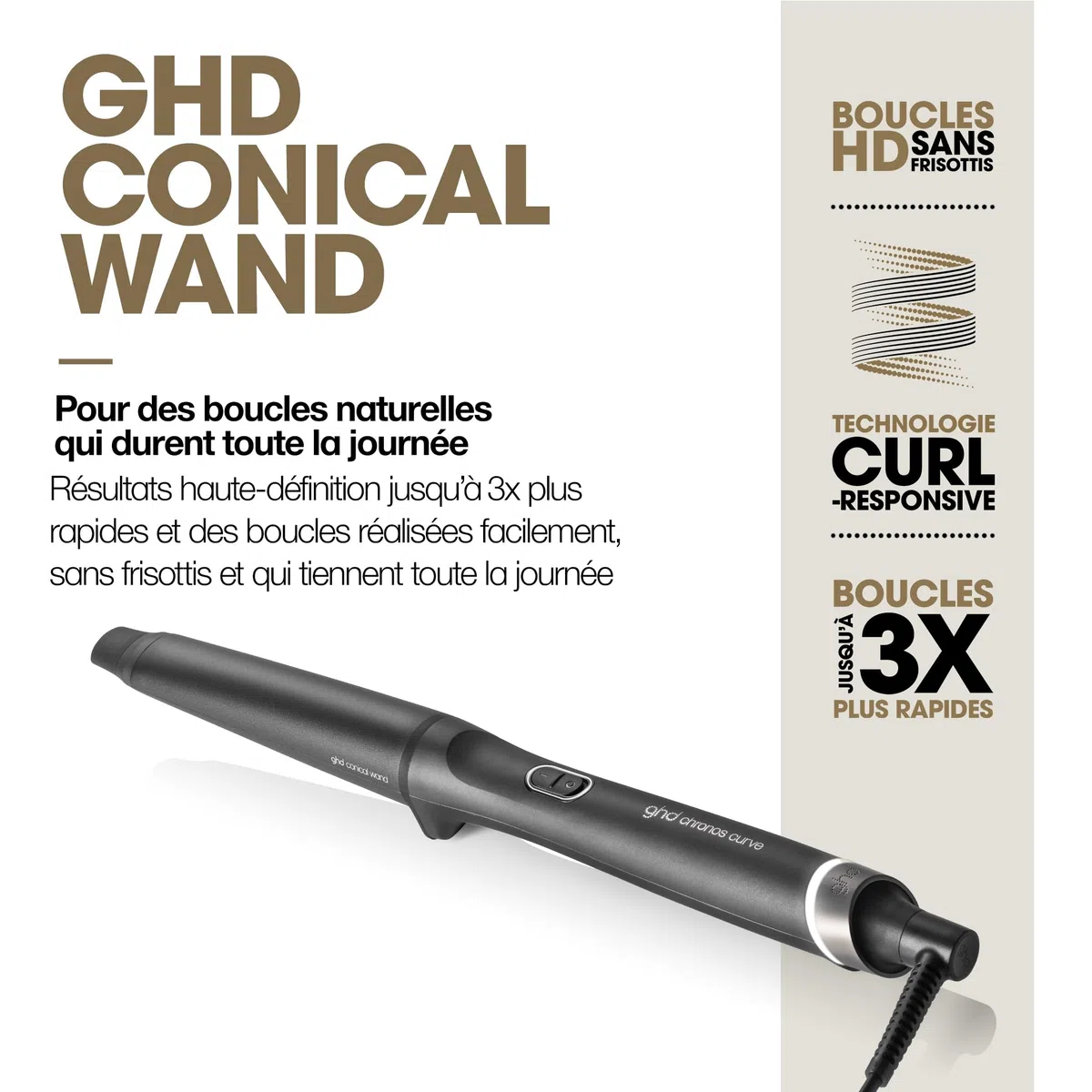ghd - Boucleur ghd Chronos Curve Conical Wand - Fer à boucler cheveux (Noir) - Fer à friser pour boucles naturelles, wavy facile - Coiffure 3x plus rapide, sans dommage - Toutes longueurs de cheveux