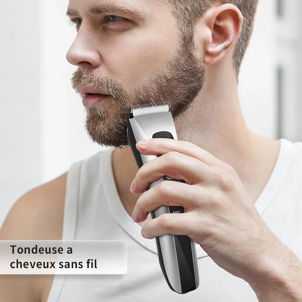 Professionnelle Tondeuse Cheveux Hommes sans Fil Lame Céramique Titane Réglable 8 Sabots