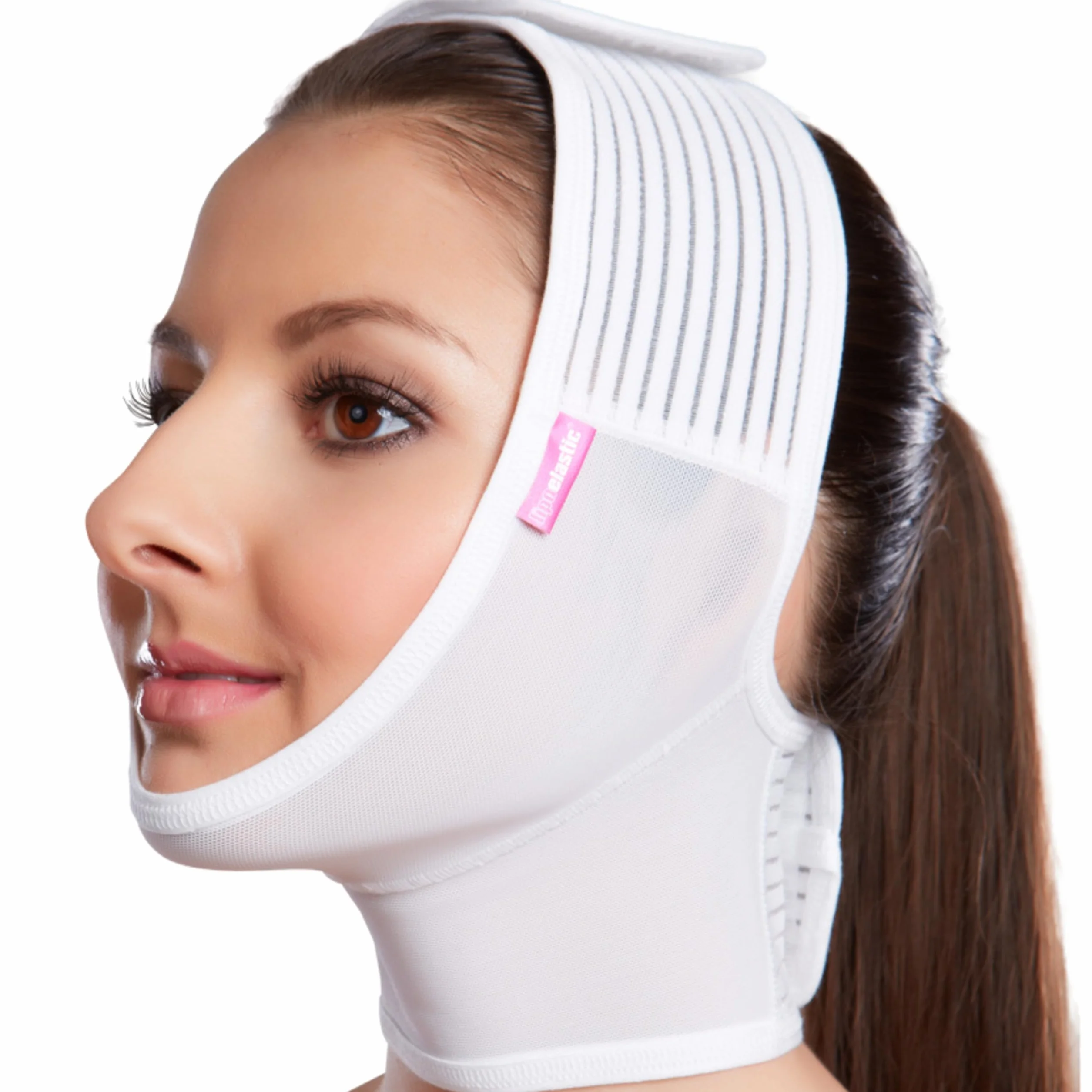 LIPOELASTIC Guaina facciale bianca con due chiusure (Blanc, S)
