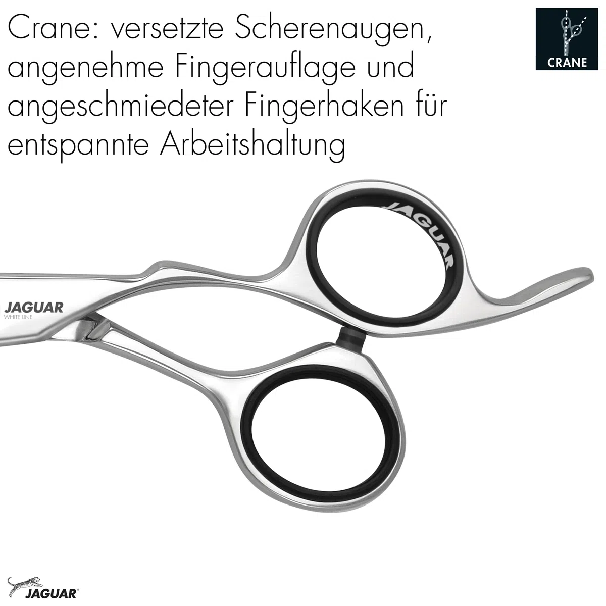 JAGUAR Ciseaux de cheveux HERA 6.25" | Ciseaux de coiffeur en design Crane avec crochet à doigt forgé et lame de poignard arrondie | polis | Fabriqués en Allemagne