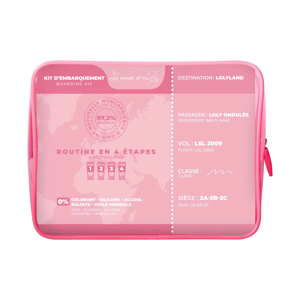 Les Secrets de Loly - Trousse de Voyage Cheveux Ondulés – 4 Soins 100ml | Shampooing + Après-Shampooing + Leave-in + Gelée | Format Cabine