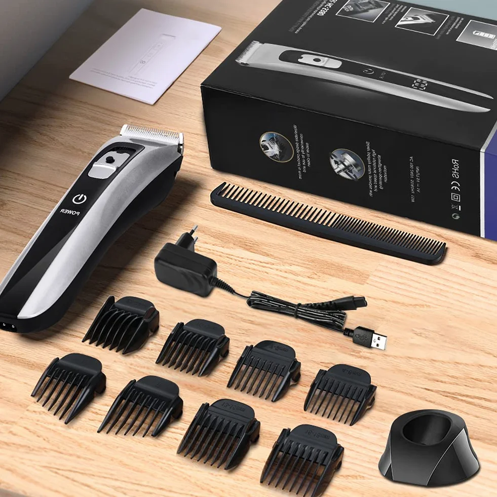 Professionnelle Tondeuse Cheveux Hommes sans Fil Lame Céramique Titane Réglable 8 Sabots