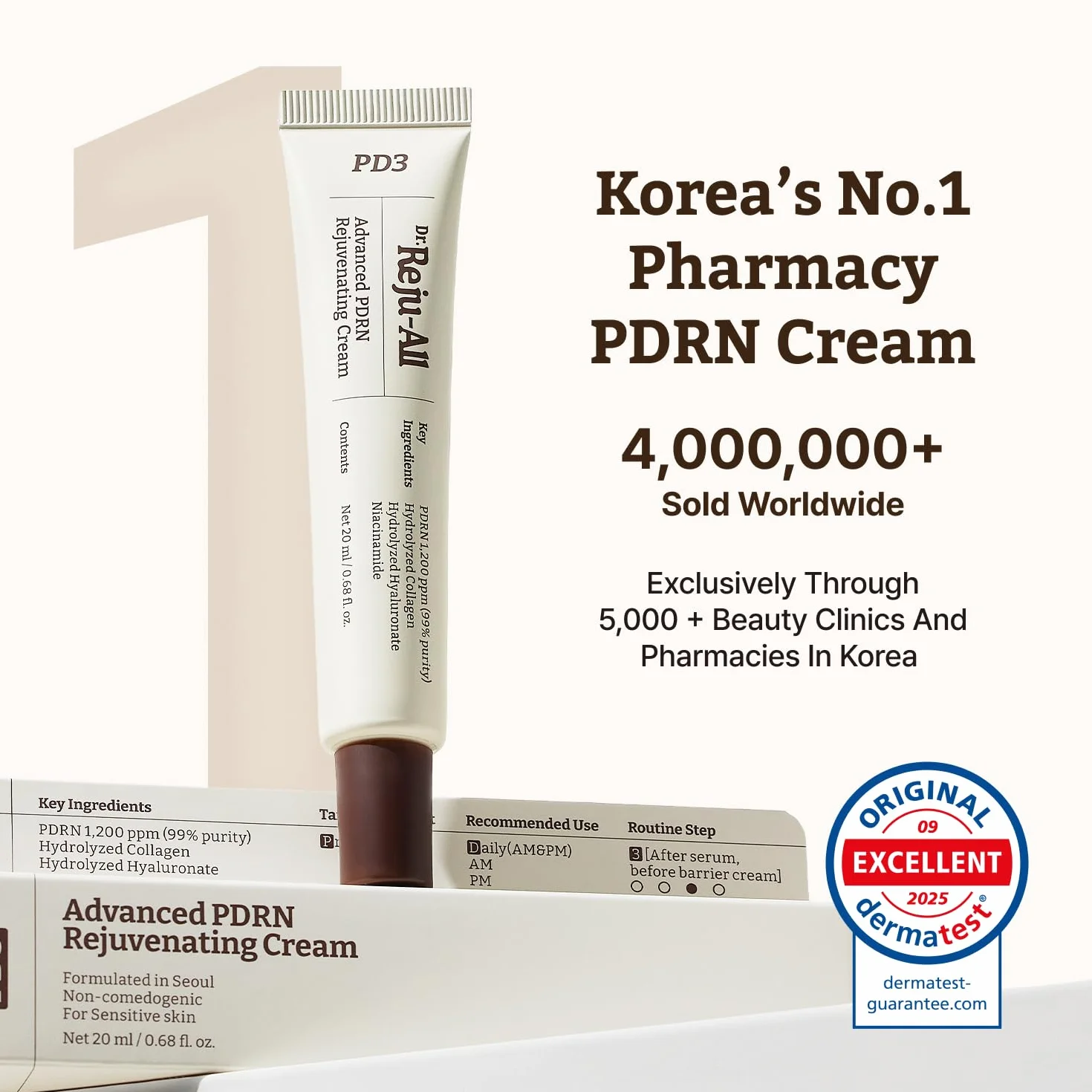 Dr.Reju-All Crème Rajeunissante Advanced Pdrn - Adn De Saumon Pur À 99% - Hydratant Visage - Soin Coréen - 20ml