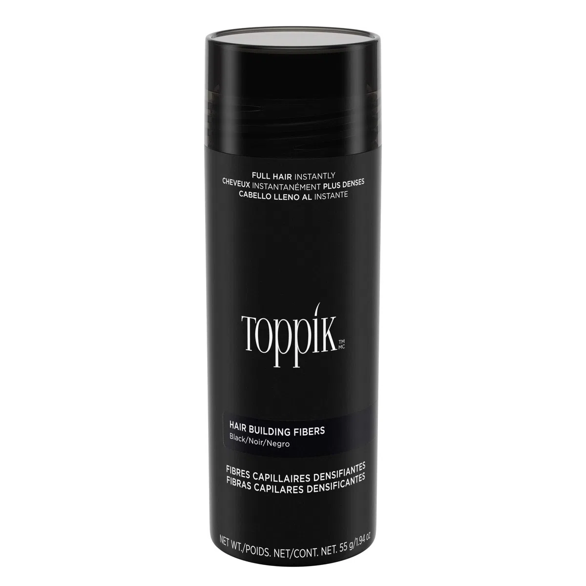 TOPPIK Fibres Capillaires Densifiantes à base de Kératine, Noir - 55g - Cheveux à l'Aspect Naturellement plus Epais – Pour densifier Racines, Ligne Frontale, Barbe, Calvitie