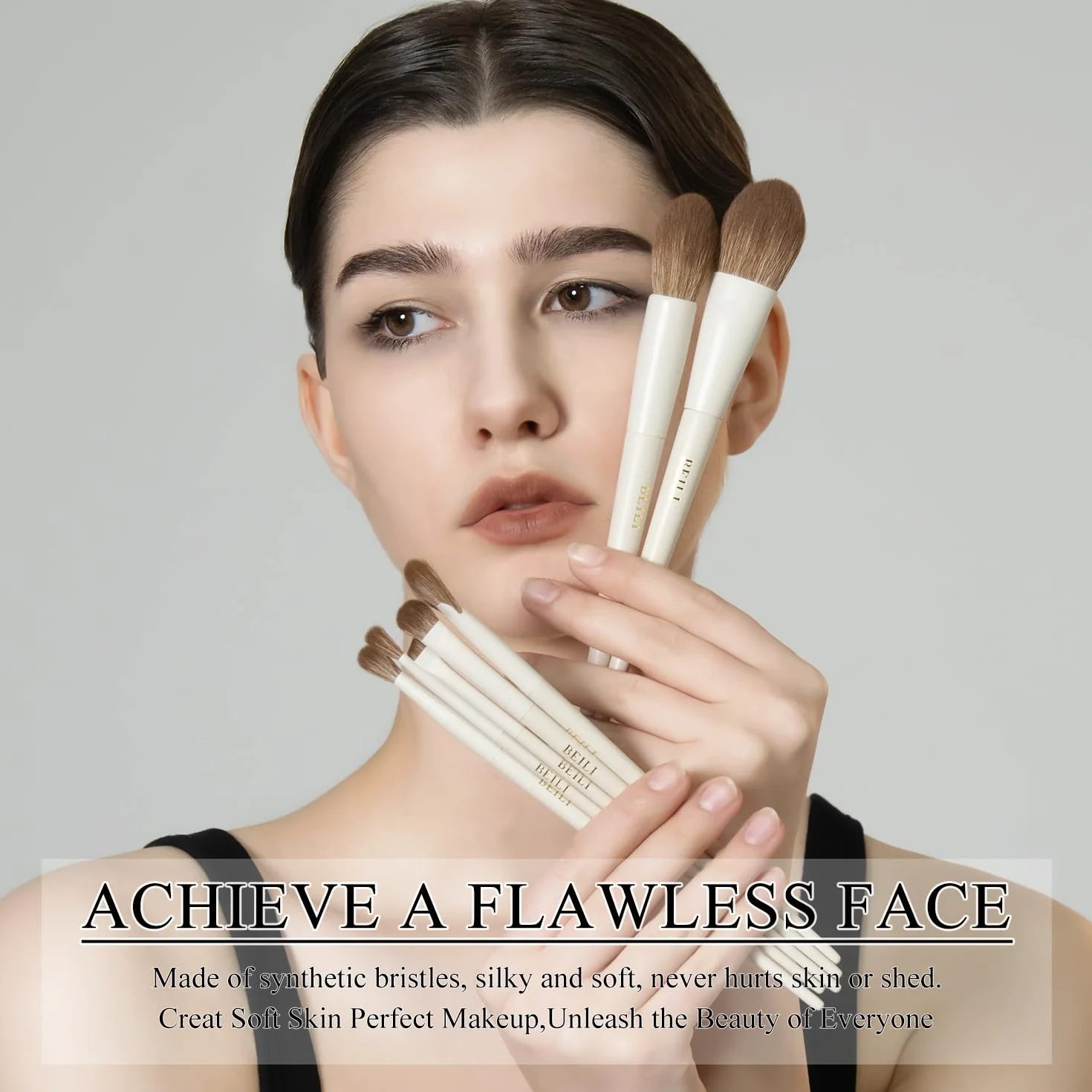 BEILI Pinceaux de Maquillage 15 PCS Set Professionnel Vegan Fond de Teint Fard à Paupières Correcteur Eyeliner