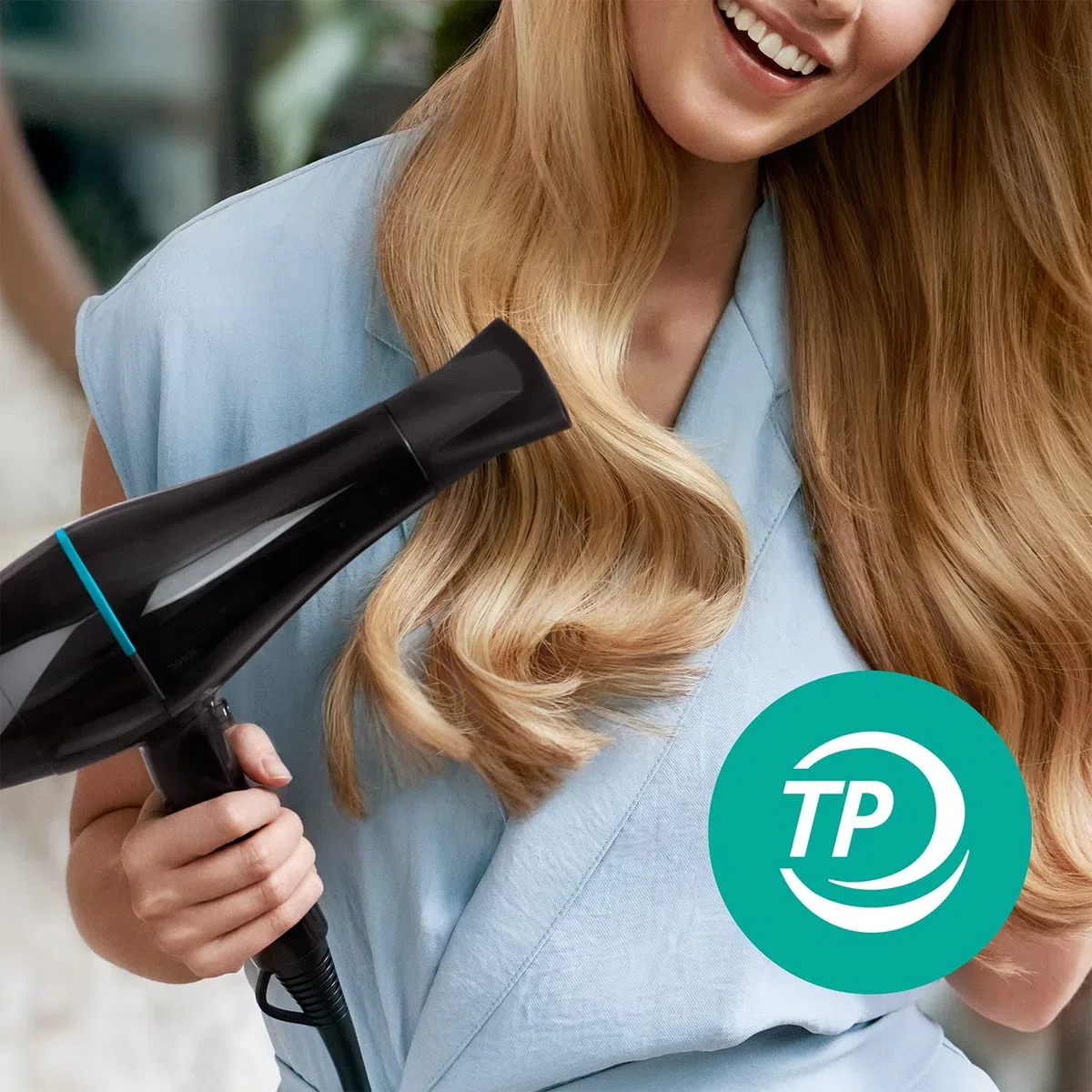 Philips Sèche-cheveux professionnel 2100 W ThermoProtect moteur AC soin ionique 6 vitesses buse 9 mm noir turquoise BHD272/00