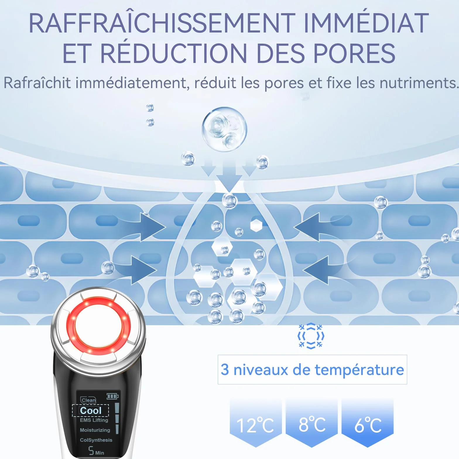 Dispositif de Beauté, ANLAN Appareil Anti Rides Visage, 5 en 1 Dispositif Multifonctionnel de Soin Visage Anti-âge avec EMS et Chaud, Froid