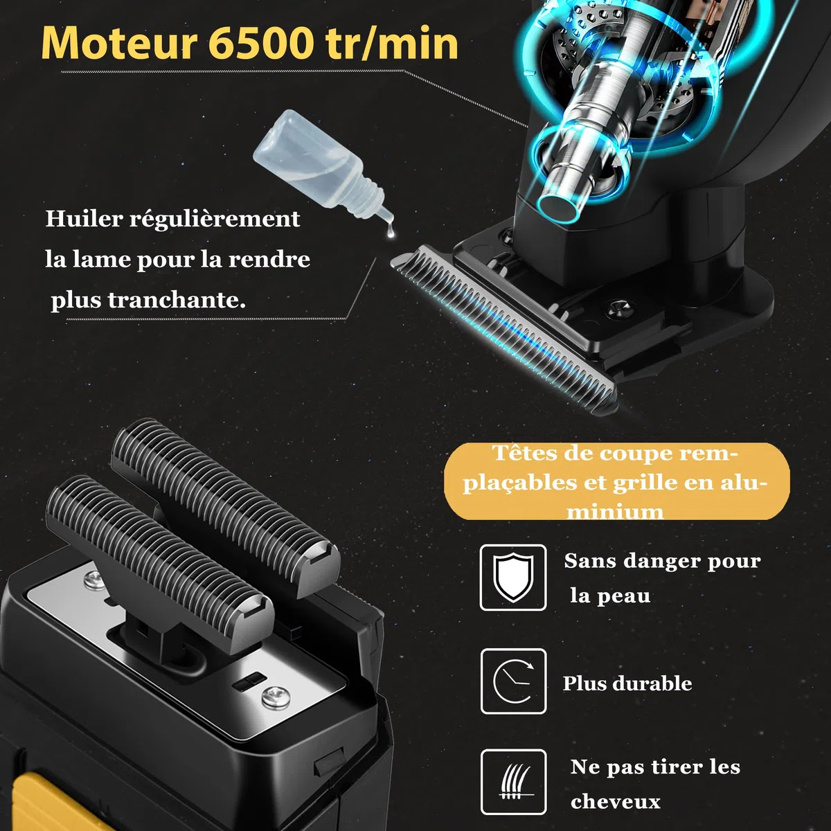 Kemei Rasoir électrique pour homme - Tondeuse à cheveux professionnelle sans fil - Rasoir tête chauve 1102+2299