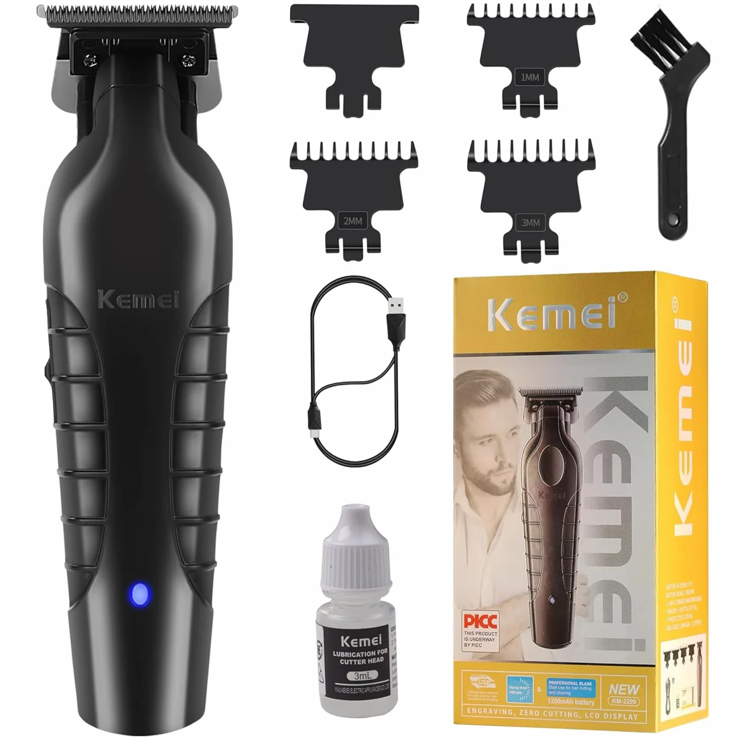 Kemei PG2299 Tondeuse à Cheveux Professionnelle Homme, Tondeuse Zéro Écart Lame T Sans Fil Rechargeable
