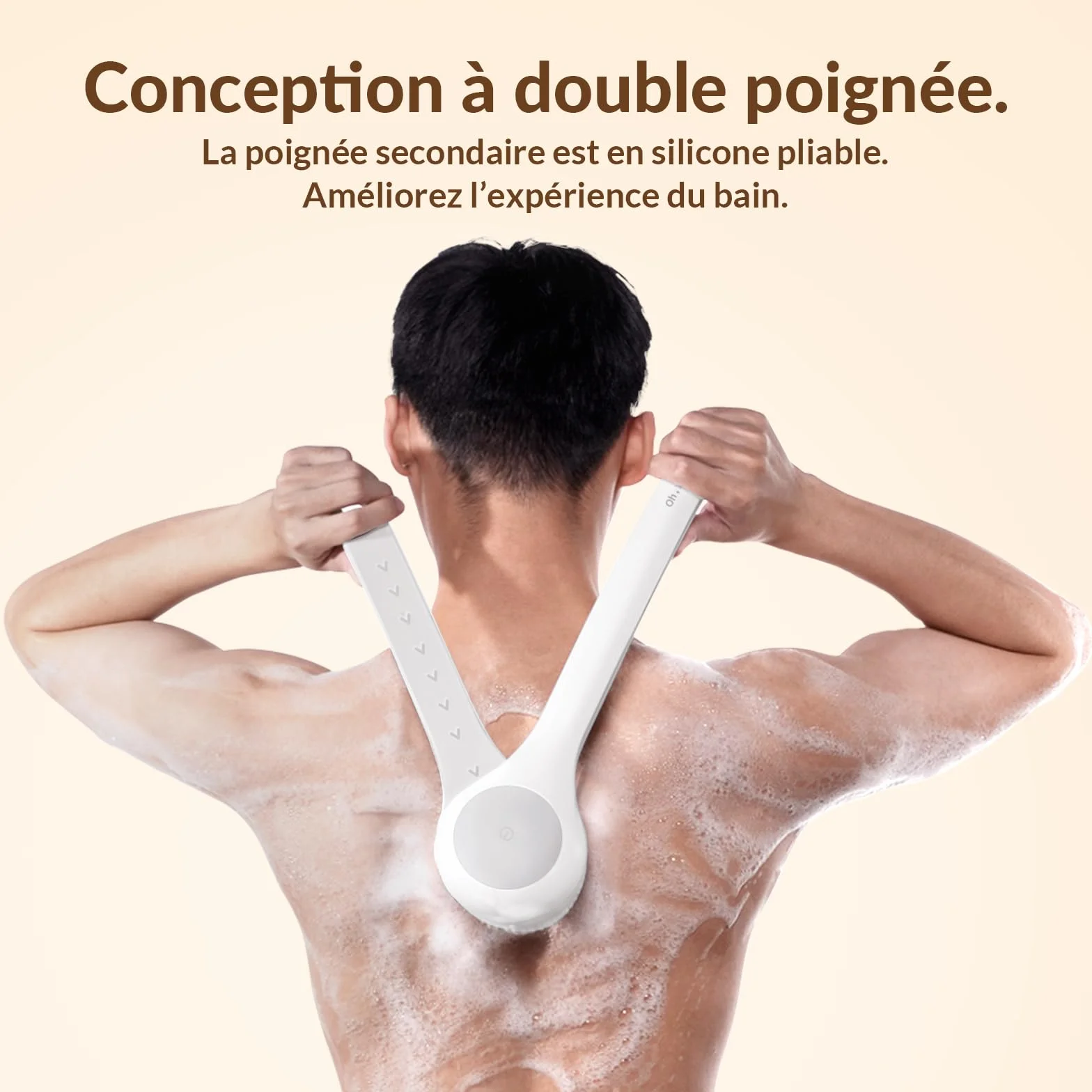 Brosse à récurer électrique IPX7 étanche charge USB longue poignée Blanc perle