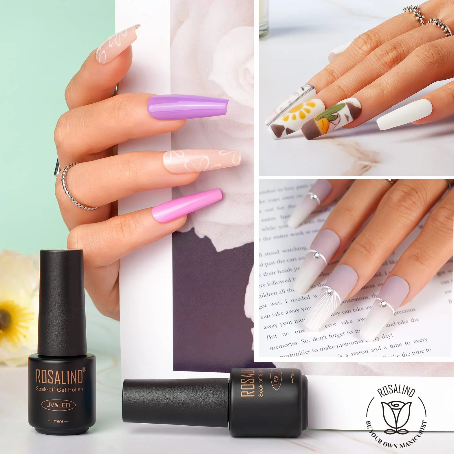 ROSALIND Vernis Semi Permanent 38 Pcs 35 Couleurs Base Top Coat Brillant Matte Gel UV LED