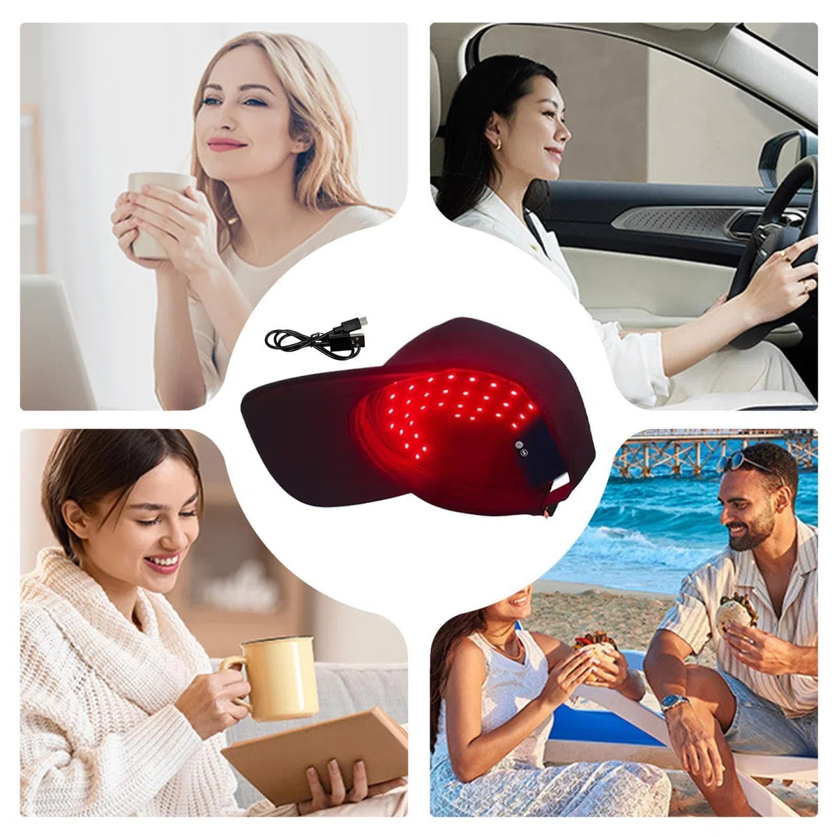 Chapeau de repousse des cheveux à lumière rouge – 450 nm LED soins du cuir chevelu design | Bonnet de repousse des cheveux | Chapeau de cheveux LED pour la maison, les voyages, la stimulation du cuir