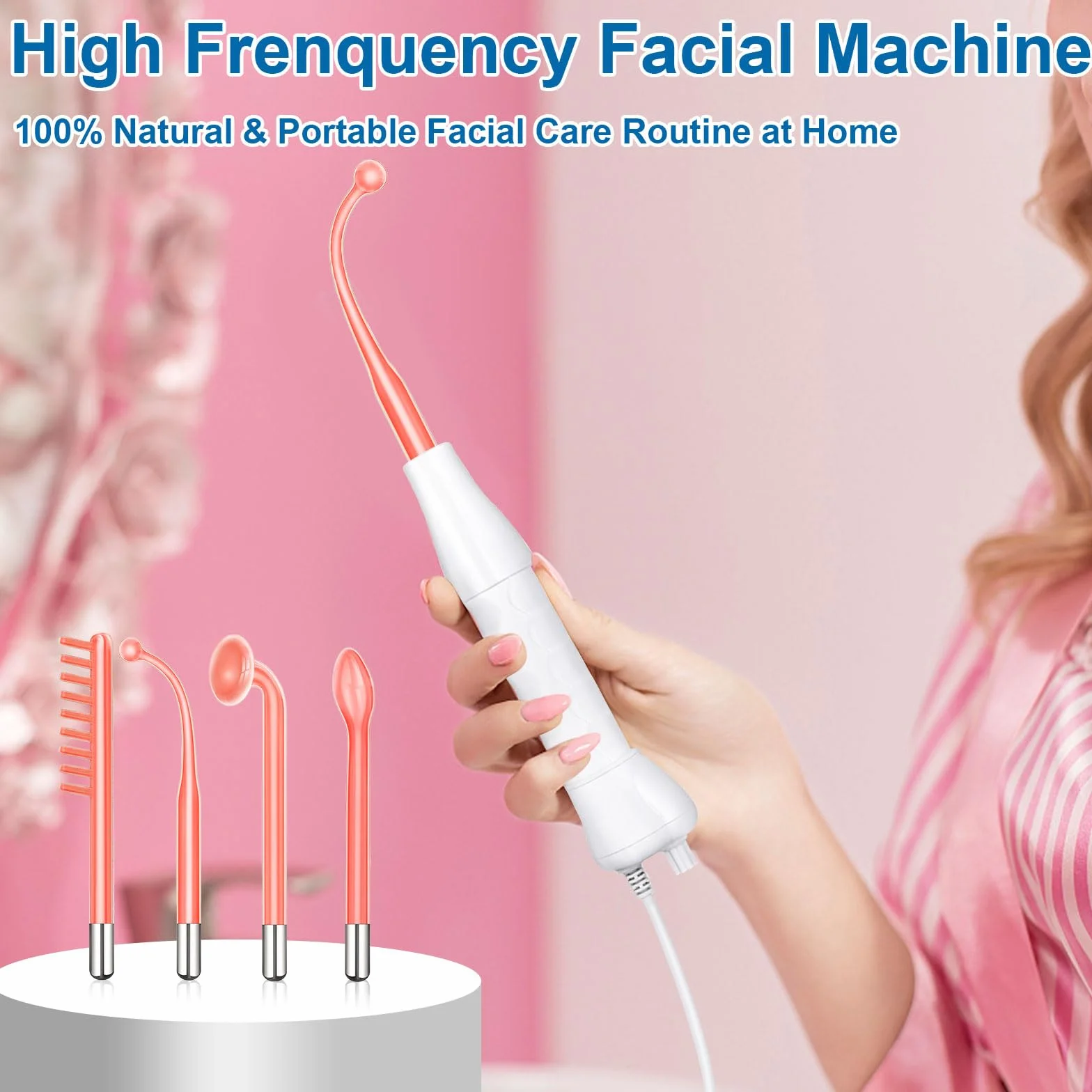 Yofuly Appareil Haute Fréquence avec 4 Rouge Neon, Haute Fréquence Portable Outils de Beauté Faciale Visage Baguette pour Réduire Les Rides, Les Yeux Gonflés, Les Cernes, La Perte de Cheveux