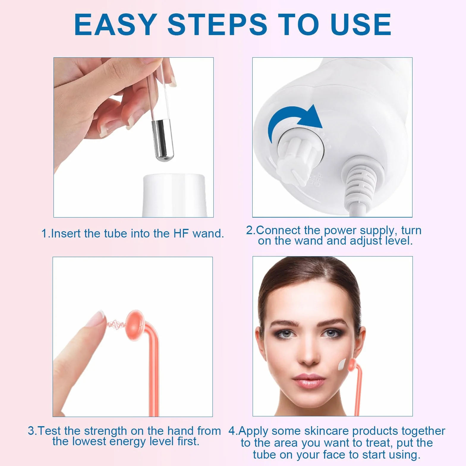Yofuly Appareil Haute Fréquence avec 4 Rouge Neon, Haute Fréquence Portable Outils de Beauté Faciale Visage Baguette pour Réduire Les Rides, Les Yeux Gonflés, Les Cernes, La Perte de Cheveux