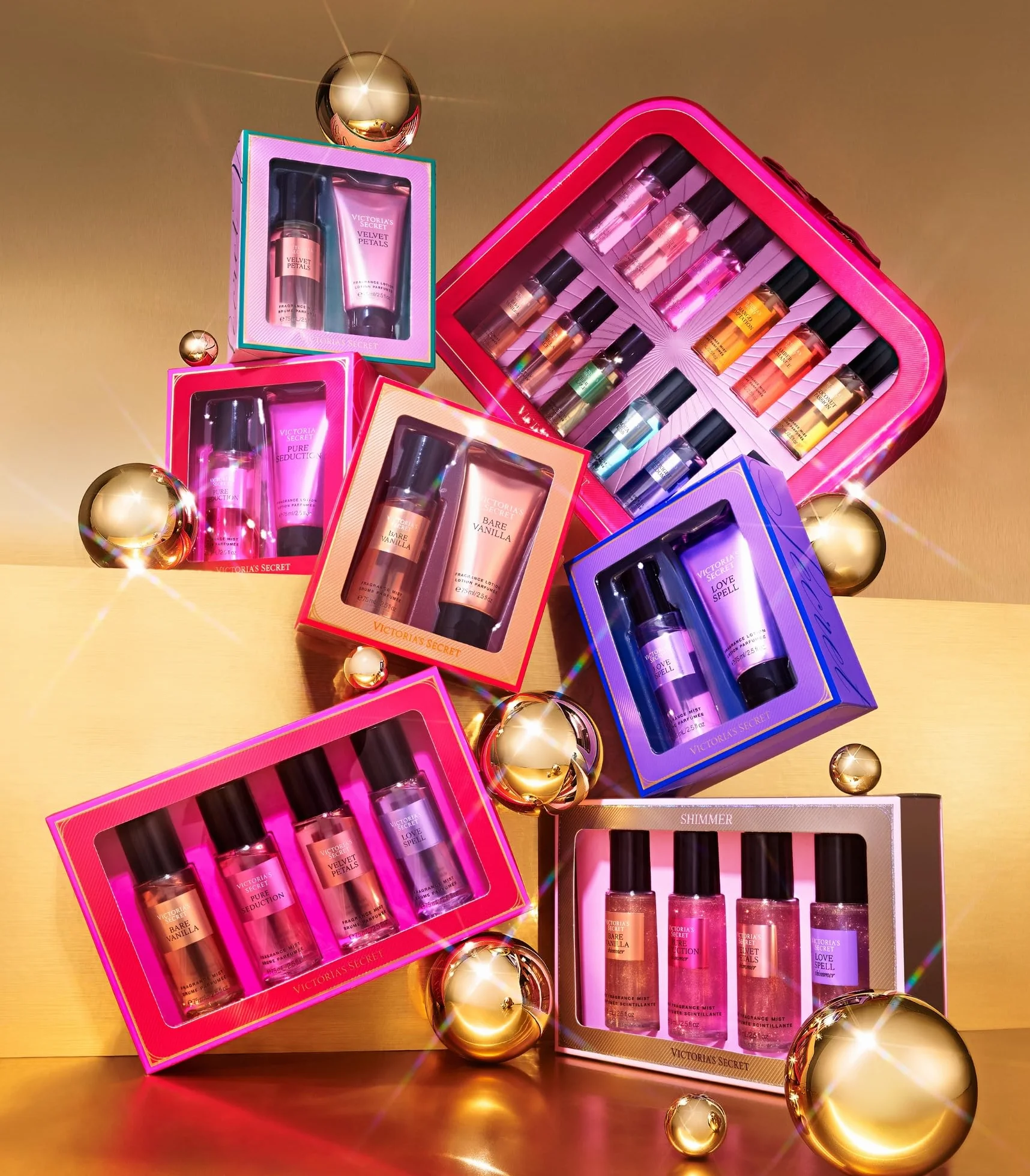 Coffret cadeau Victoria's Secret Mini Mist Shimmer Collection 4 pièces – Fragrances assorties