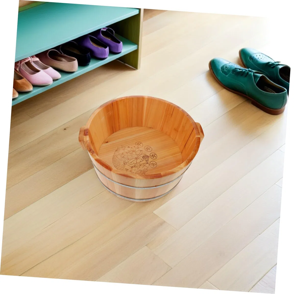 Bain de Pied en Bois Marron Seau à Pieds Finition Lisse Artisanale pour Pédicure et Massage pour Sauna et Voyage