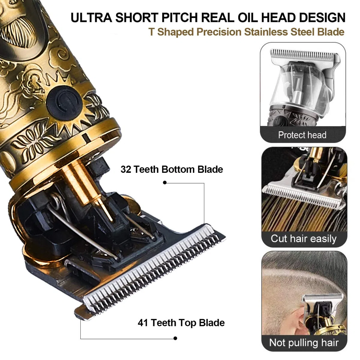 Suttik Tondeuse à cheveux professionnelle pour homme, tondeuse à barbe et moustache pour homme, tondeuse à moustache, coupe-bordures Gold Knight