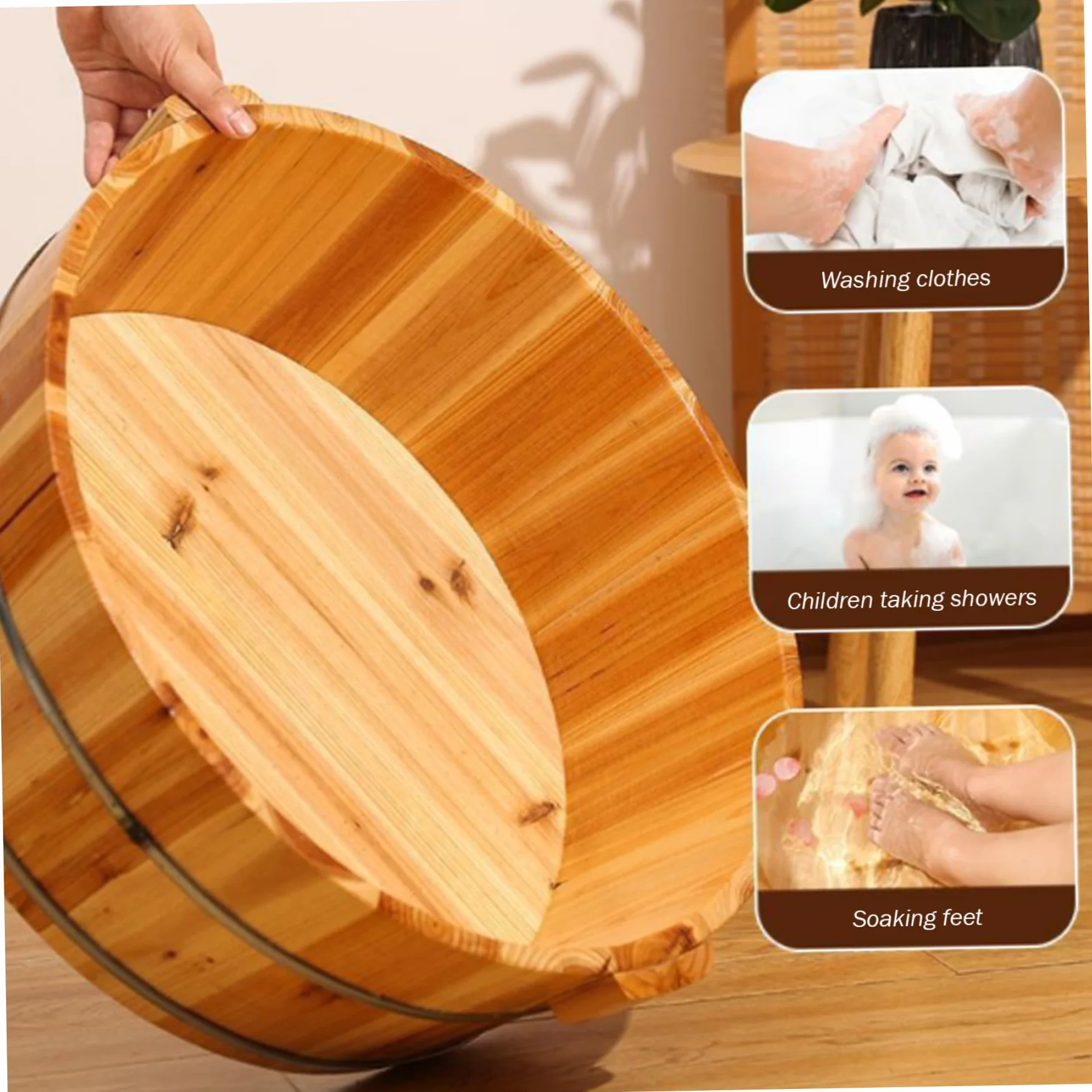 Bol de bain de pieds en bois Spa Massage baignoire trempage bassin 14 x 6,3 pouces