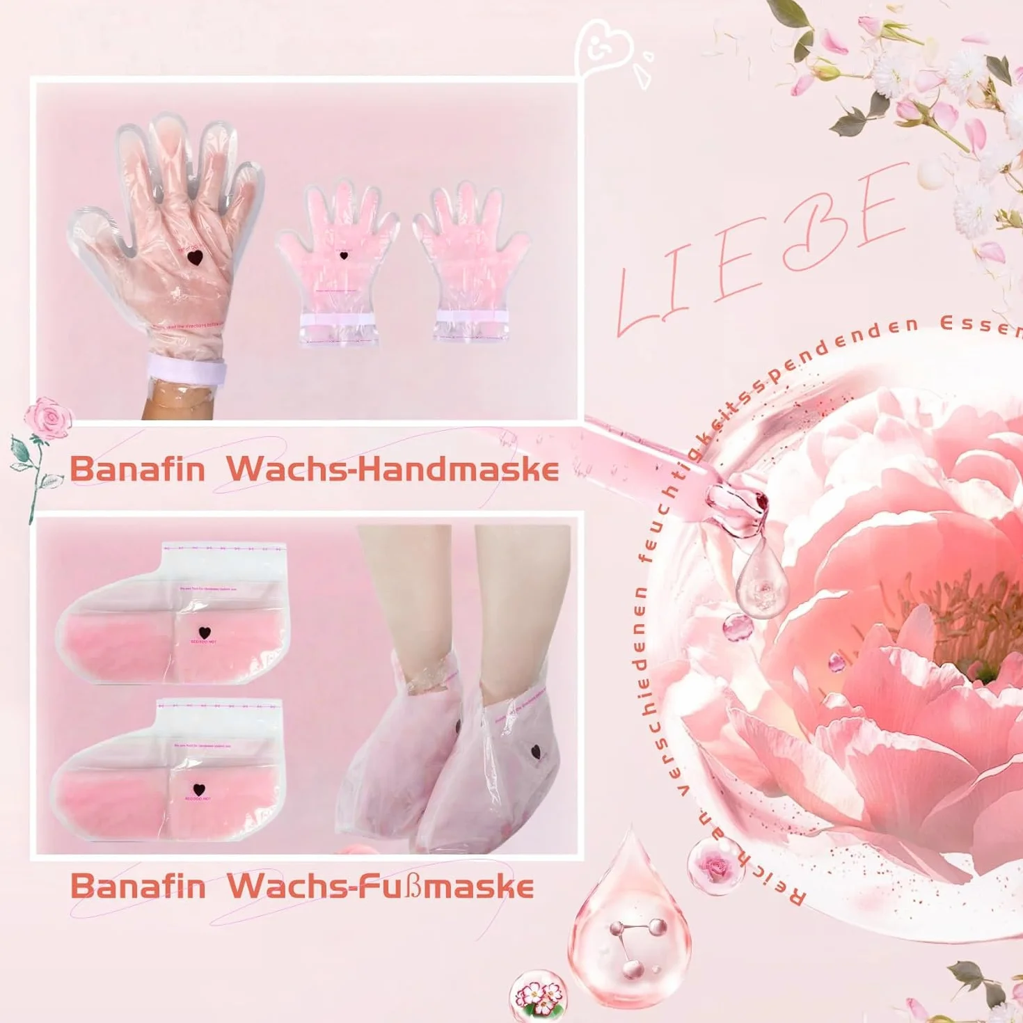 Lot de 4 gants en cire de paraffine et couvre-pieds pour l'automne - Chaussettes hydratantes pour les mains et les pieds - Spa à la maison - Apaise et répare la peau après un bain de soleil