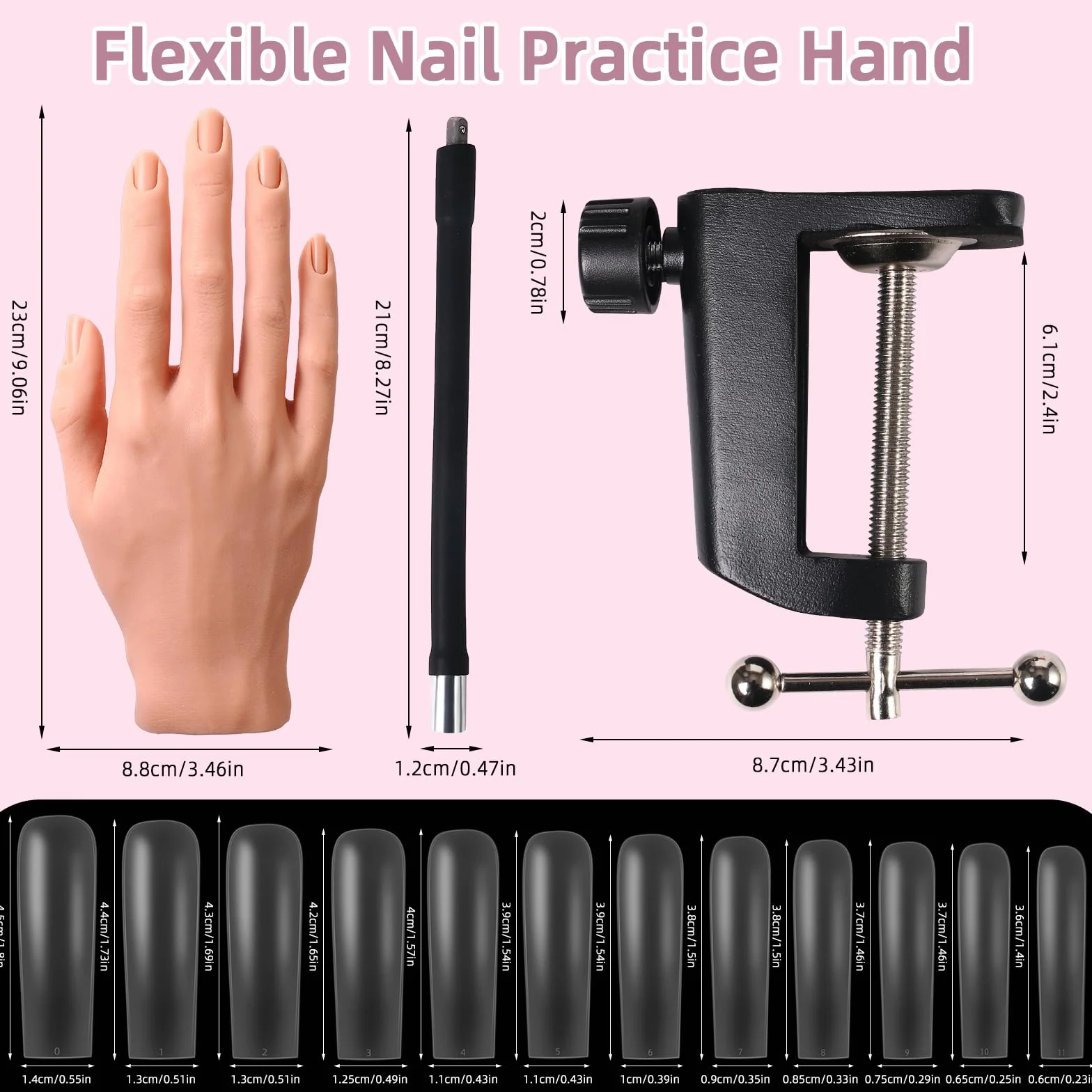 Main d'entraînement pour ongles en acrylique – Main d'entraînement des ongles en silicone – Modèle de pratique flexible pour les débutants professionnels (-25)