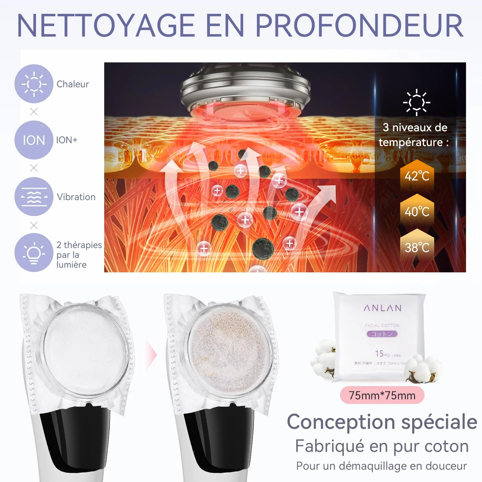 Dispositif de Beauté, ANLAN Appareil Anti Rides Visage, 5 en 1 Dispositif Multifonctionnel de Soin Visage Anti-âge avec EMS et Chaud, Froid