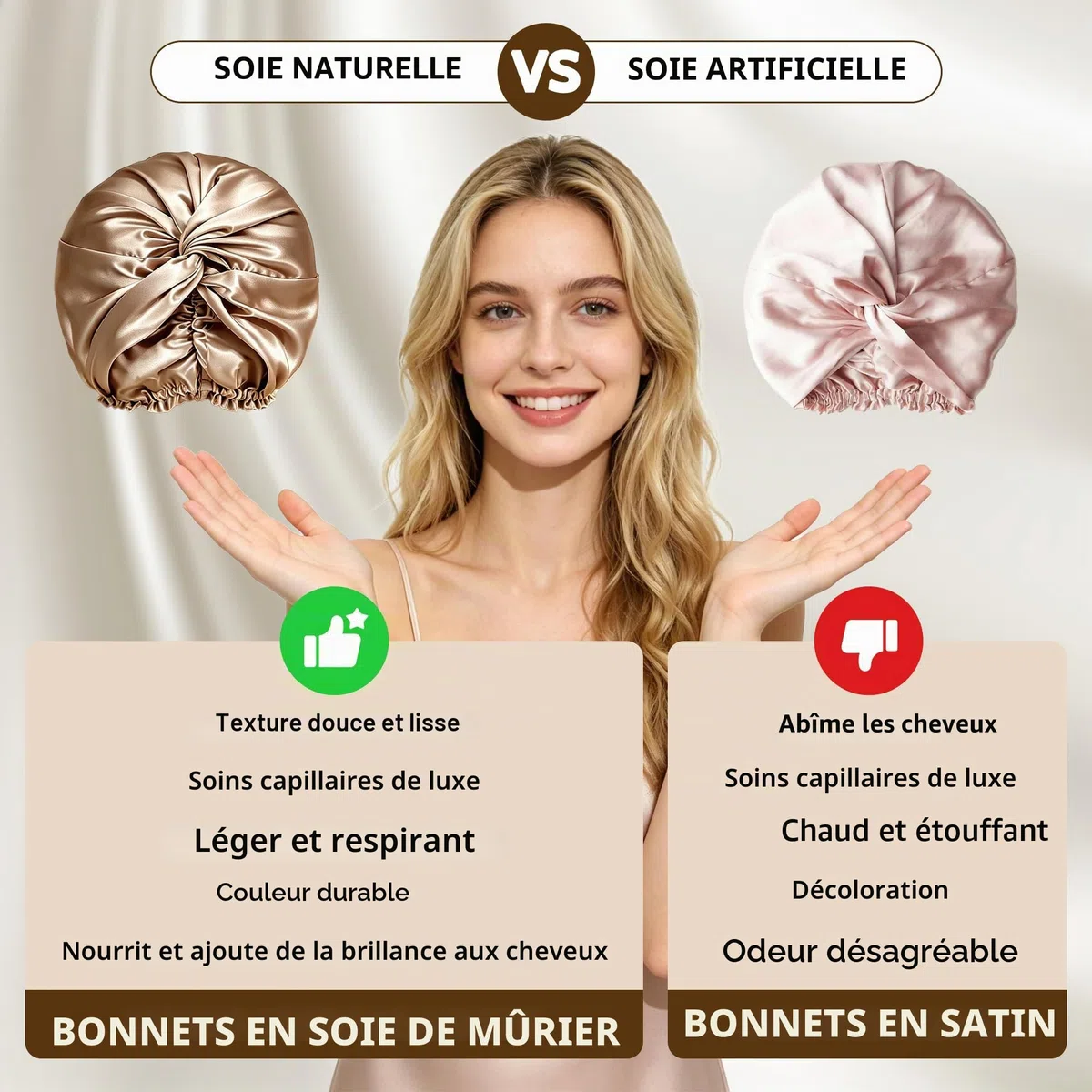 townssilk Bonnet de nuit 100% soie de mûrier pour femme, bonnet de nuit 16 momme en soie, bon pour les cheveux, protège les cheveux, bonnet de nuit en soie, double couche,coffee