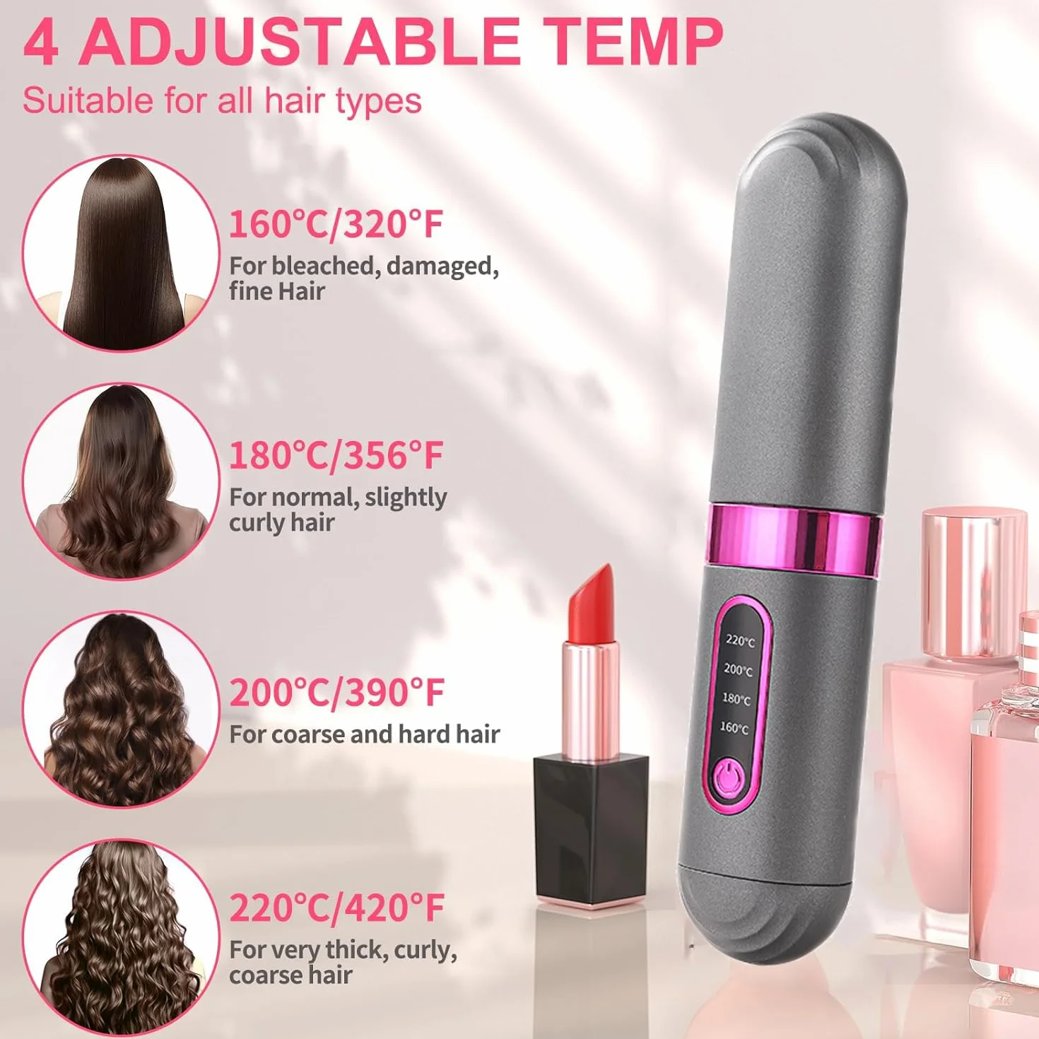 Brosse Lissante Sans Fil Chauffage Céramique MCH 4 Réglages Température Soin Capillaire Ions Négatifs