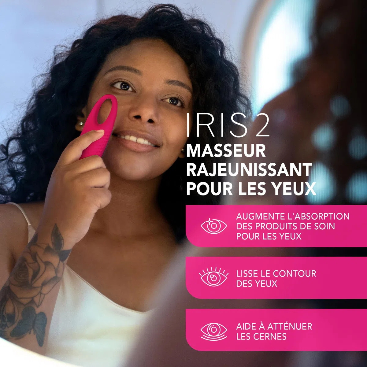 FOREO Eye Revive IRIS 2 Set - Masseur yeux drainage lymphatique + Masque yeux hydrogel hydratant, 60 pc- Soin contour anti-cernes et poches - Soin contour